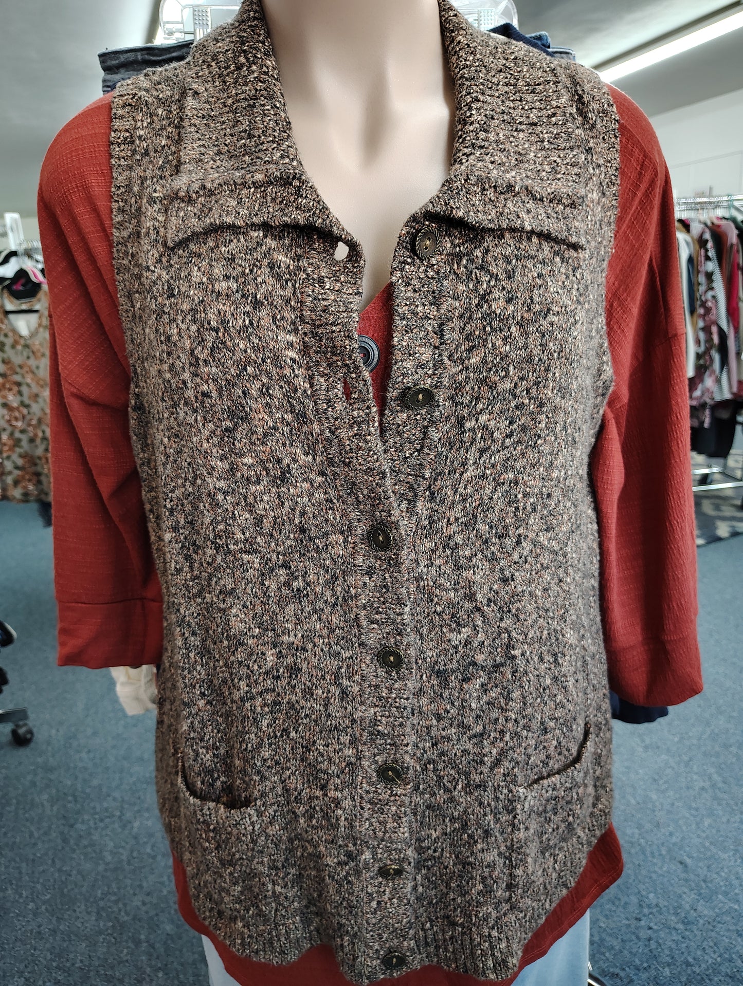 CJ Banks button front brown cardigan vest size 3x