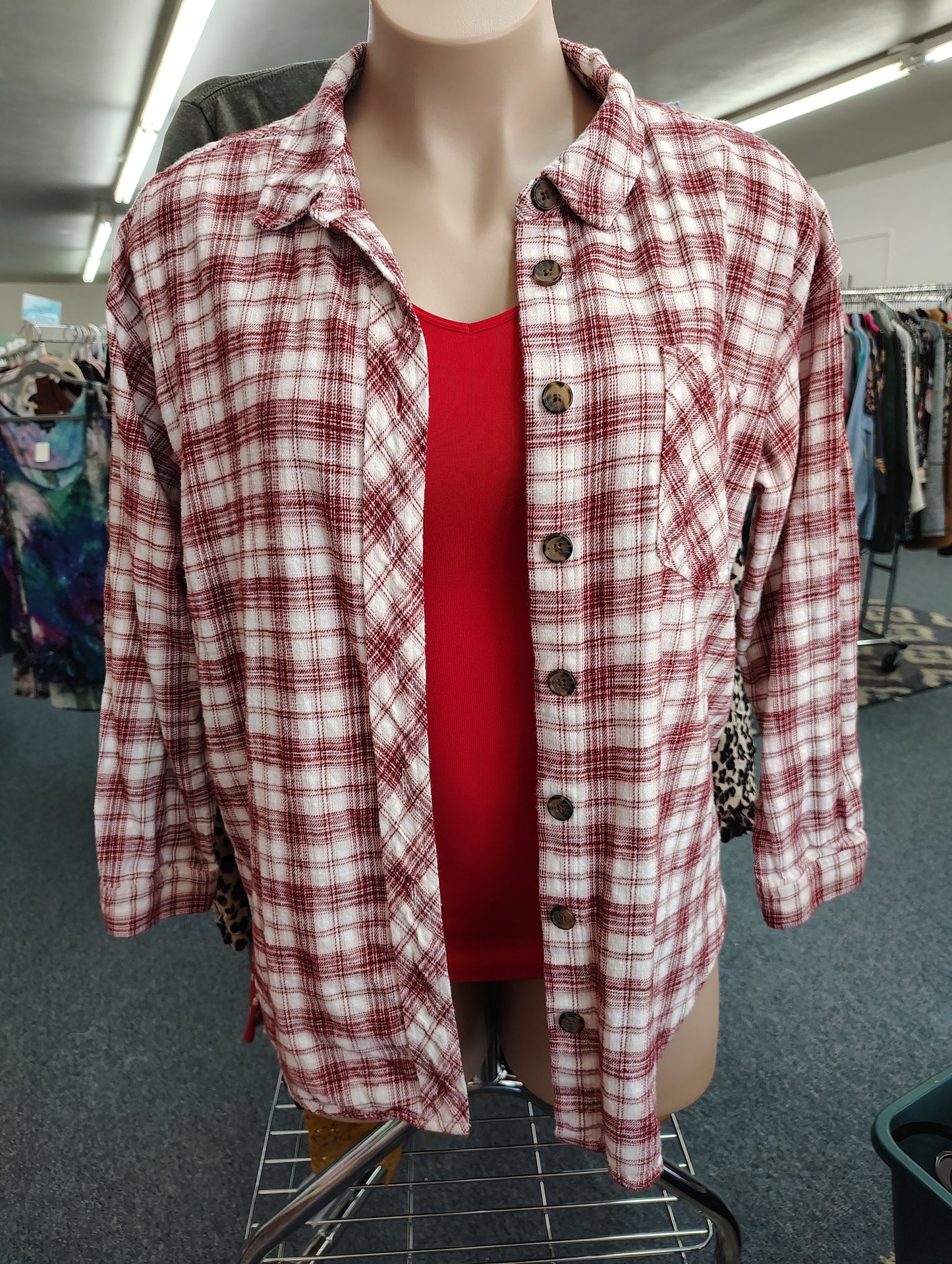 Maurices flannel plaid red and white button front top size 2x