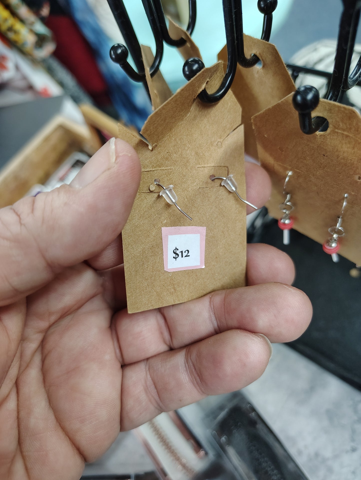 Handmade stainless steel post pink and green dice earrings