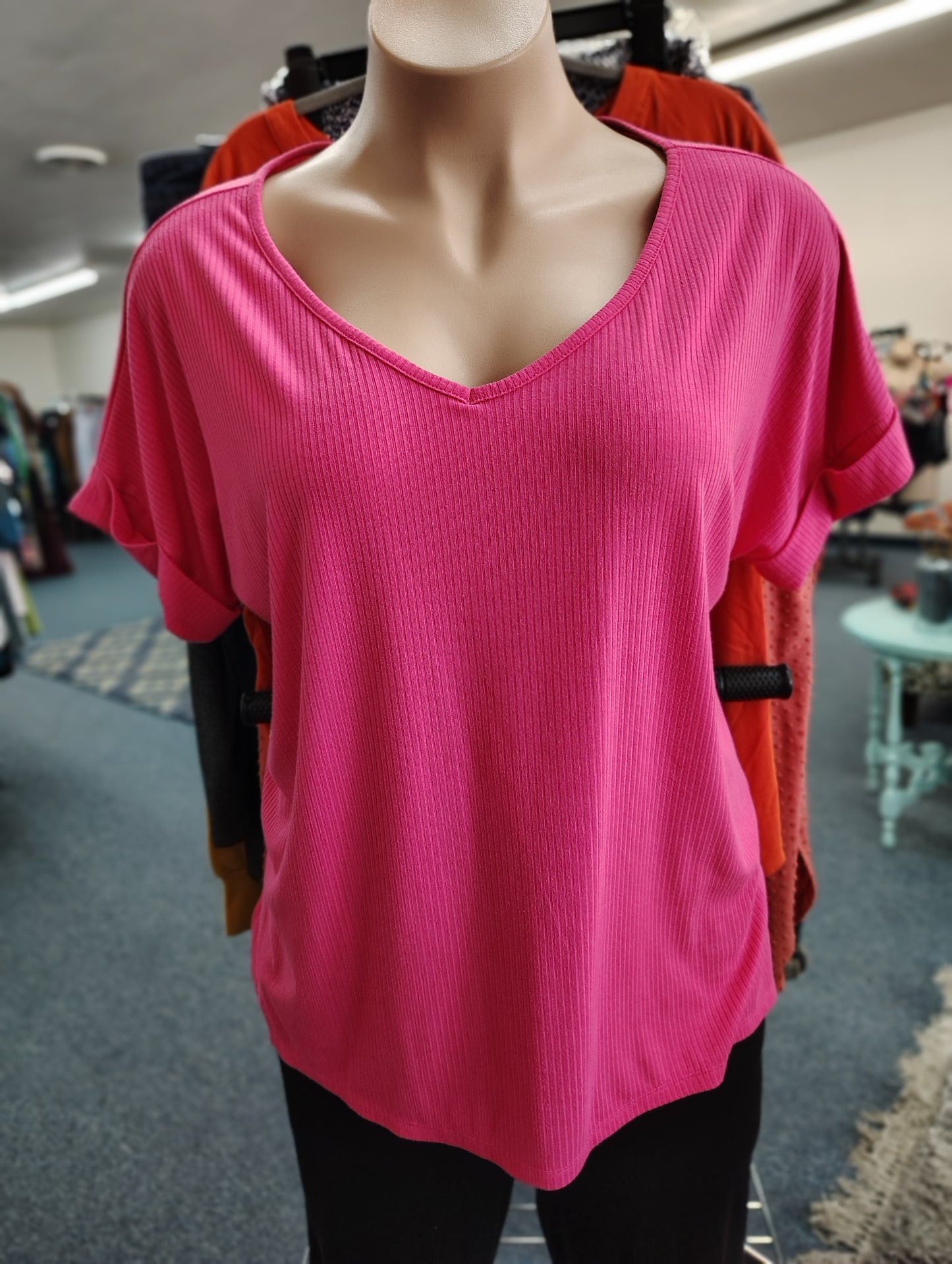 Zenana pink ribbed top size 2x