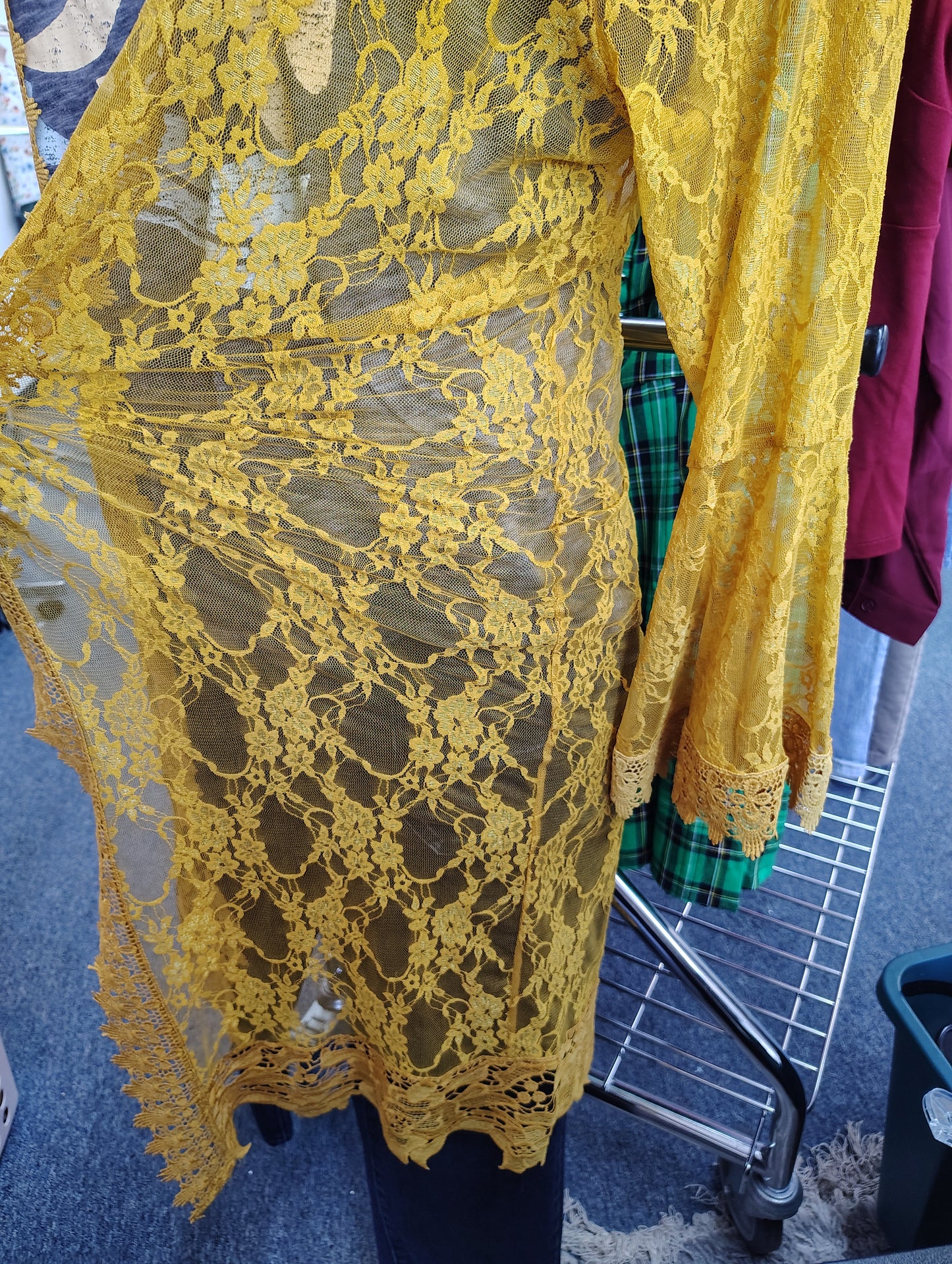 Polly Esther mustard lace duster kimono size 2x