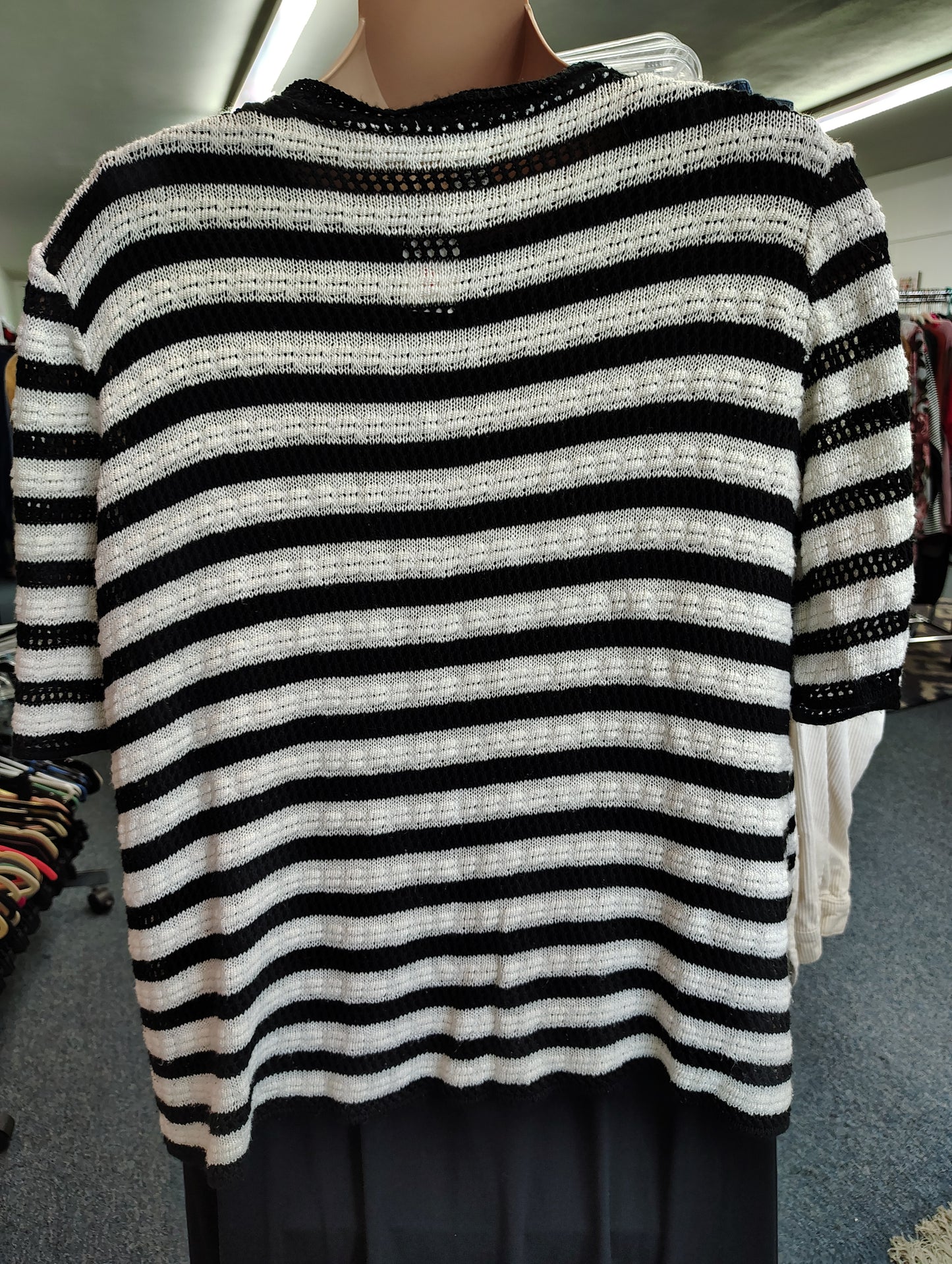 CJ Banks black white stripe lightweight sweater 3x