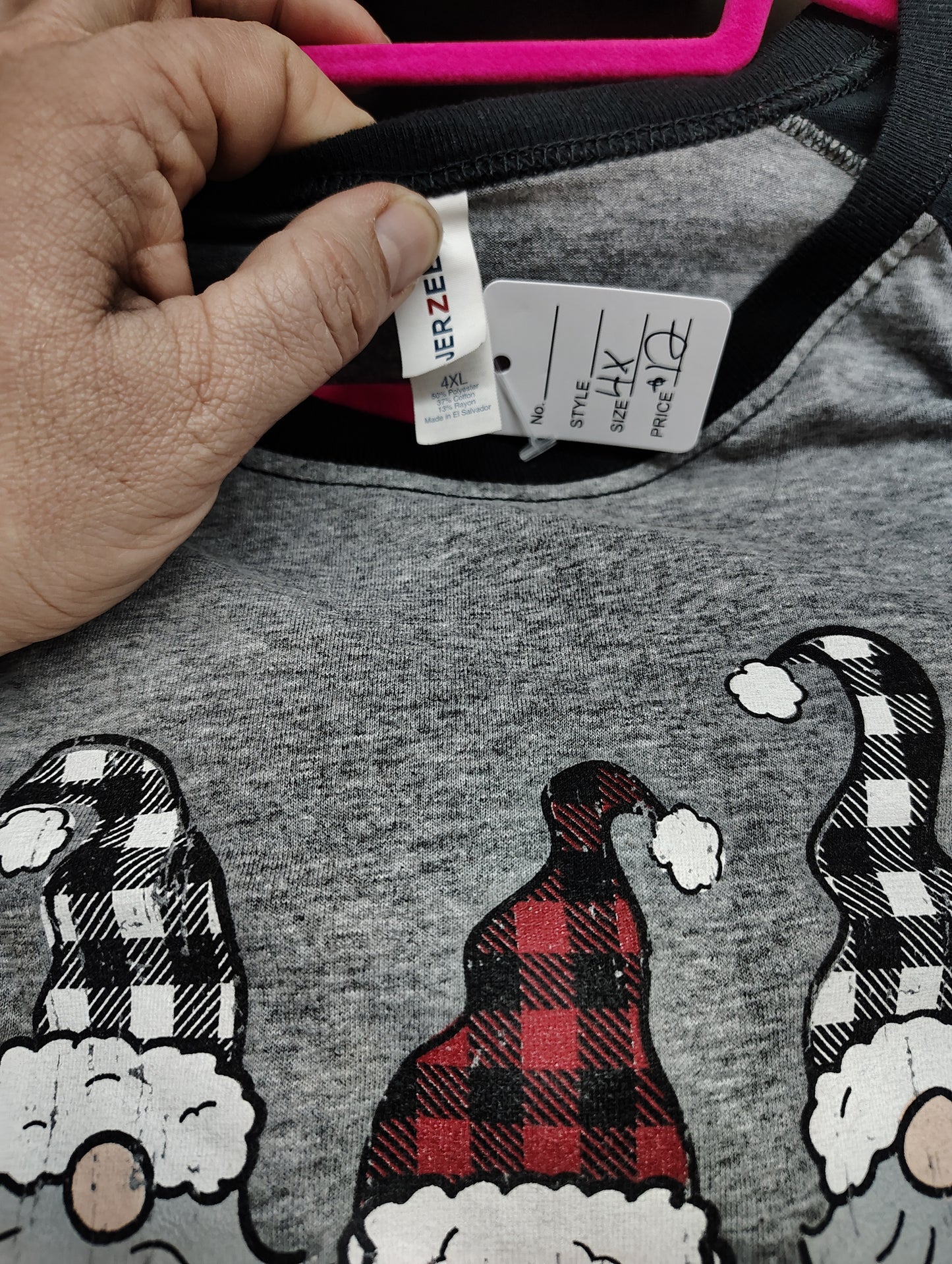 Jerzees gray HoHoHo gnome Christmas raglan sleeve tee size 4x