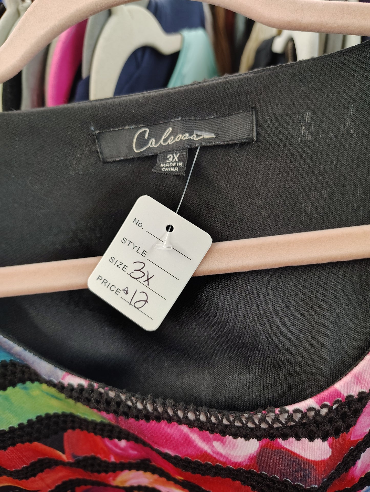 Twofer striped and floral top with black lace underneath 3x