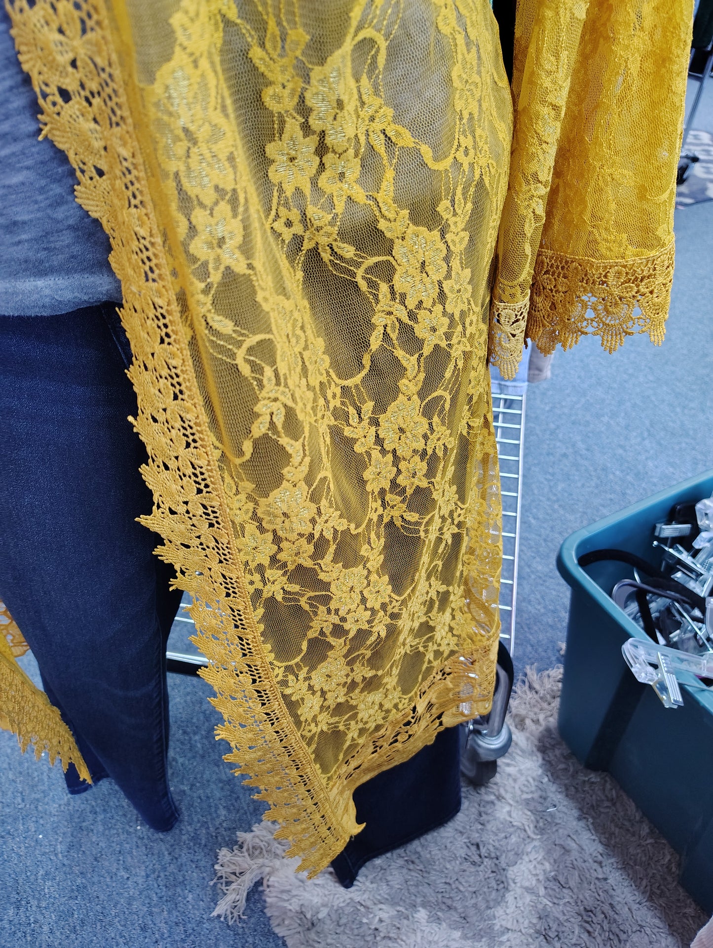 Polly Esther mustard lace duster kimono size 2x