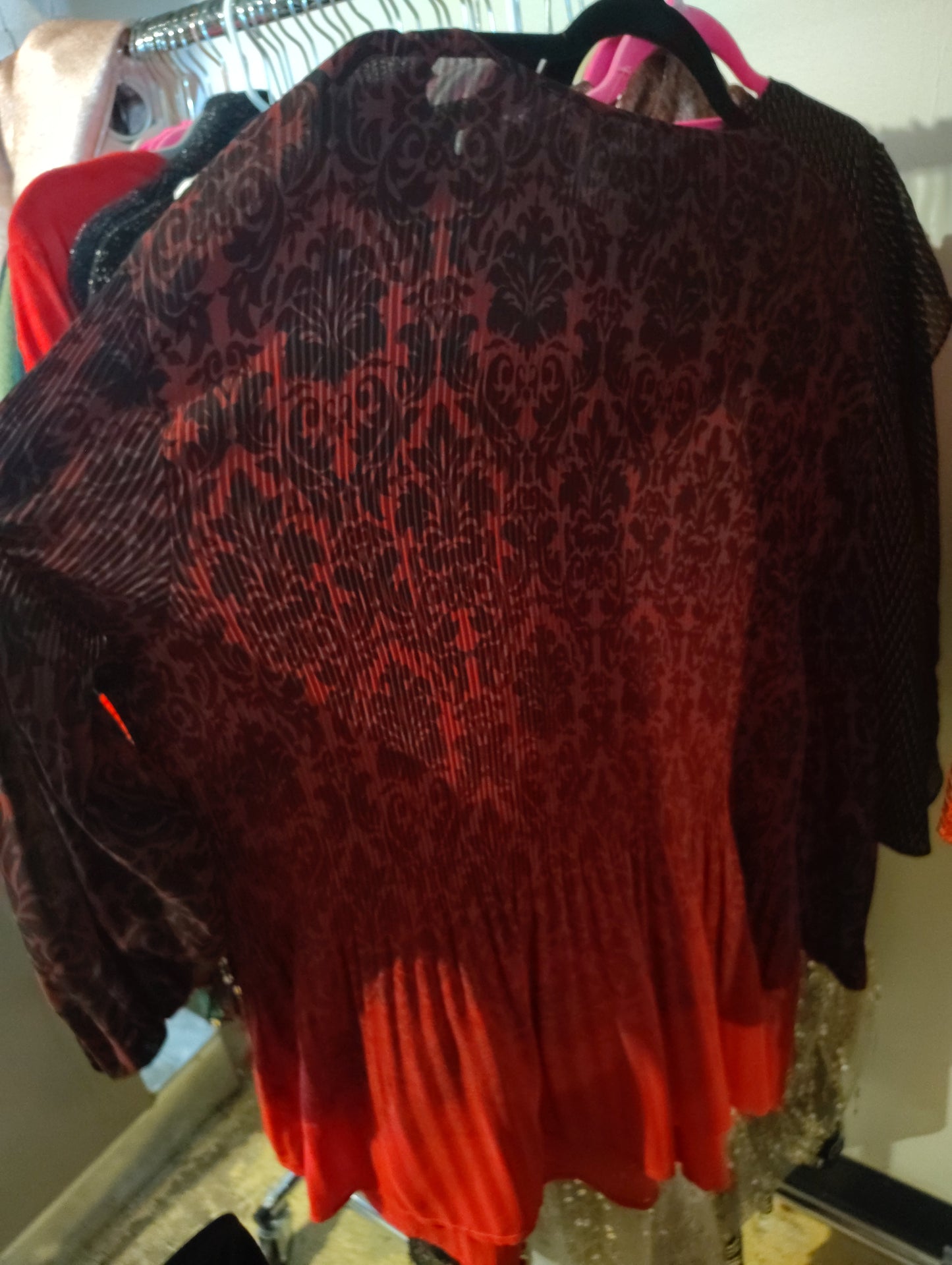 Catherines pleated red paisley top size 3x