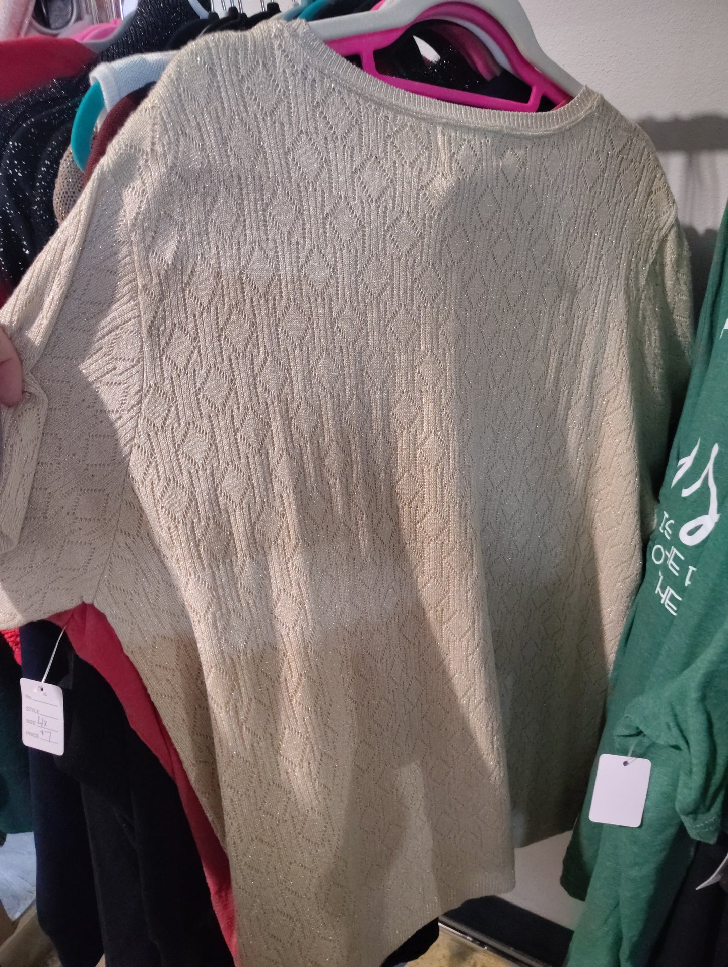 Alfred Dunner beige short sleeve glitter thread sweater 3x