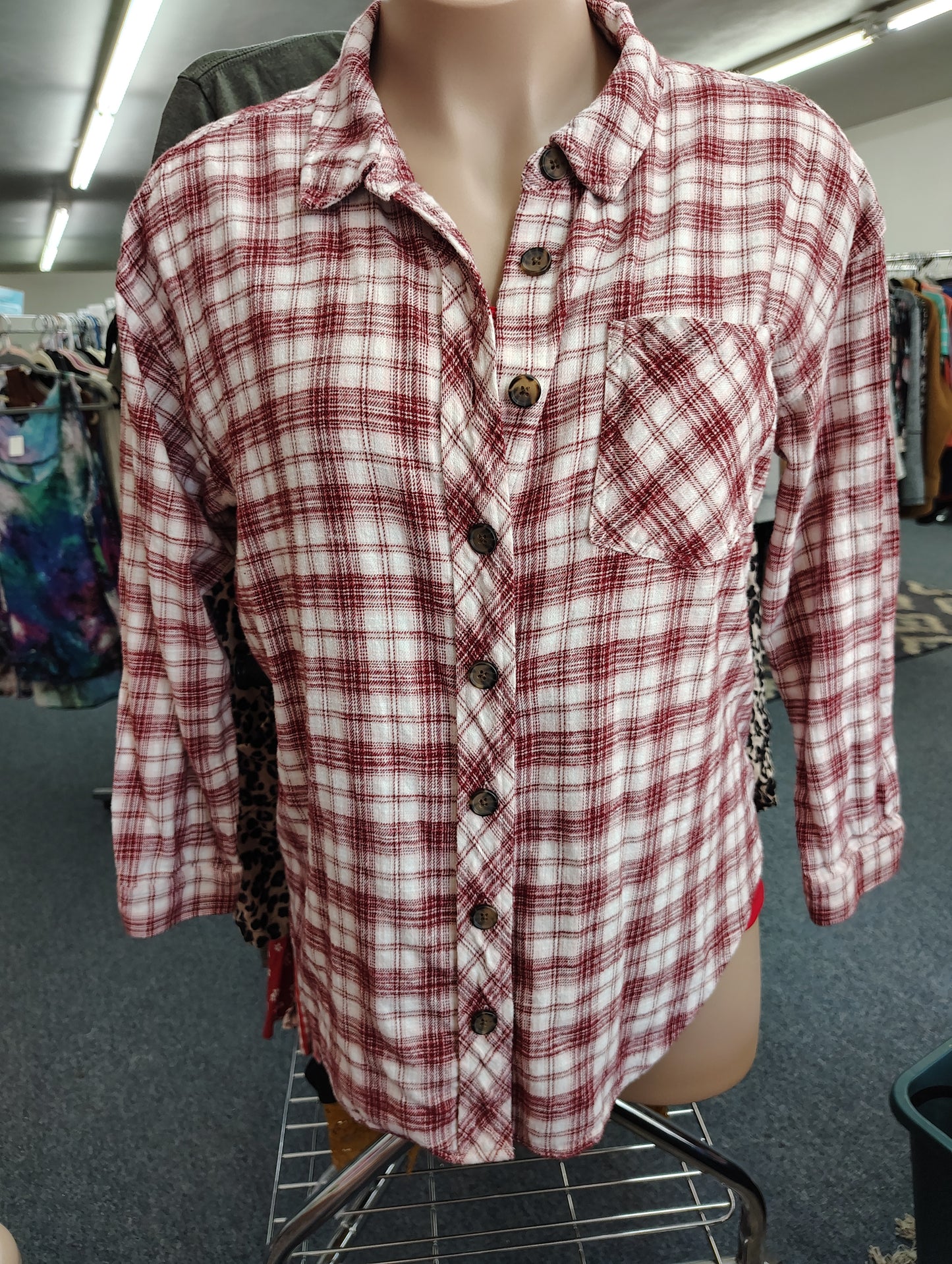 Maurices flannel plaid red and white button front top size 2x