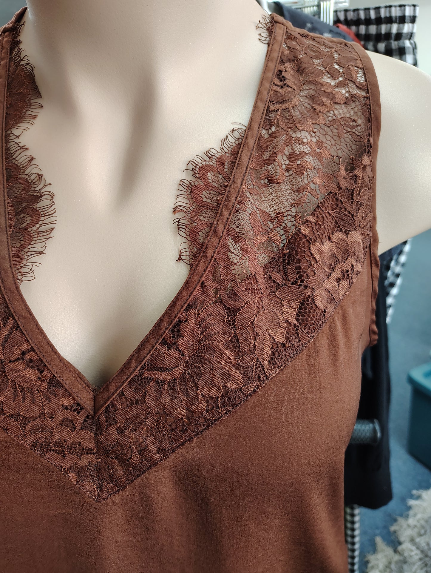 Cato brown slinky lace trim dressy tank top size 3x