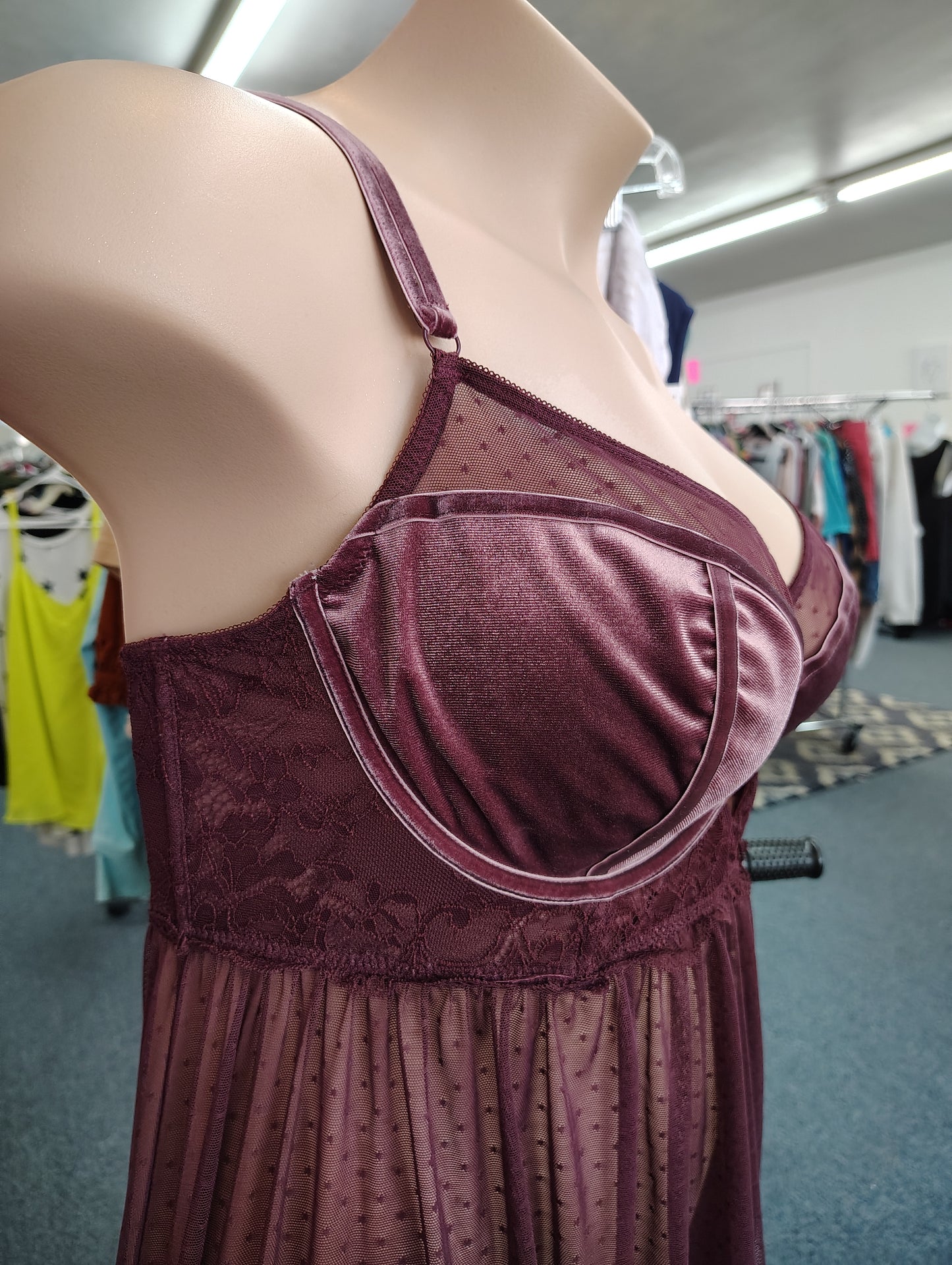 Torrid babydoll chemise underwire purple velvet and lace 3x