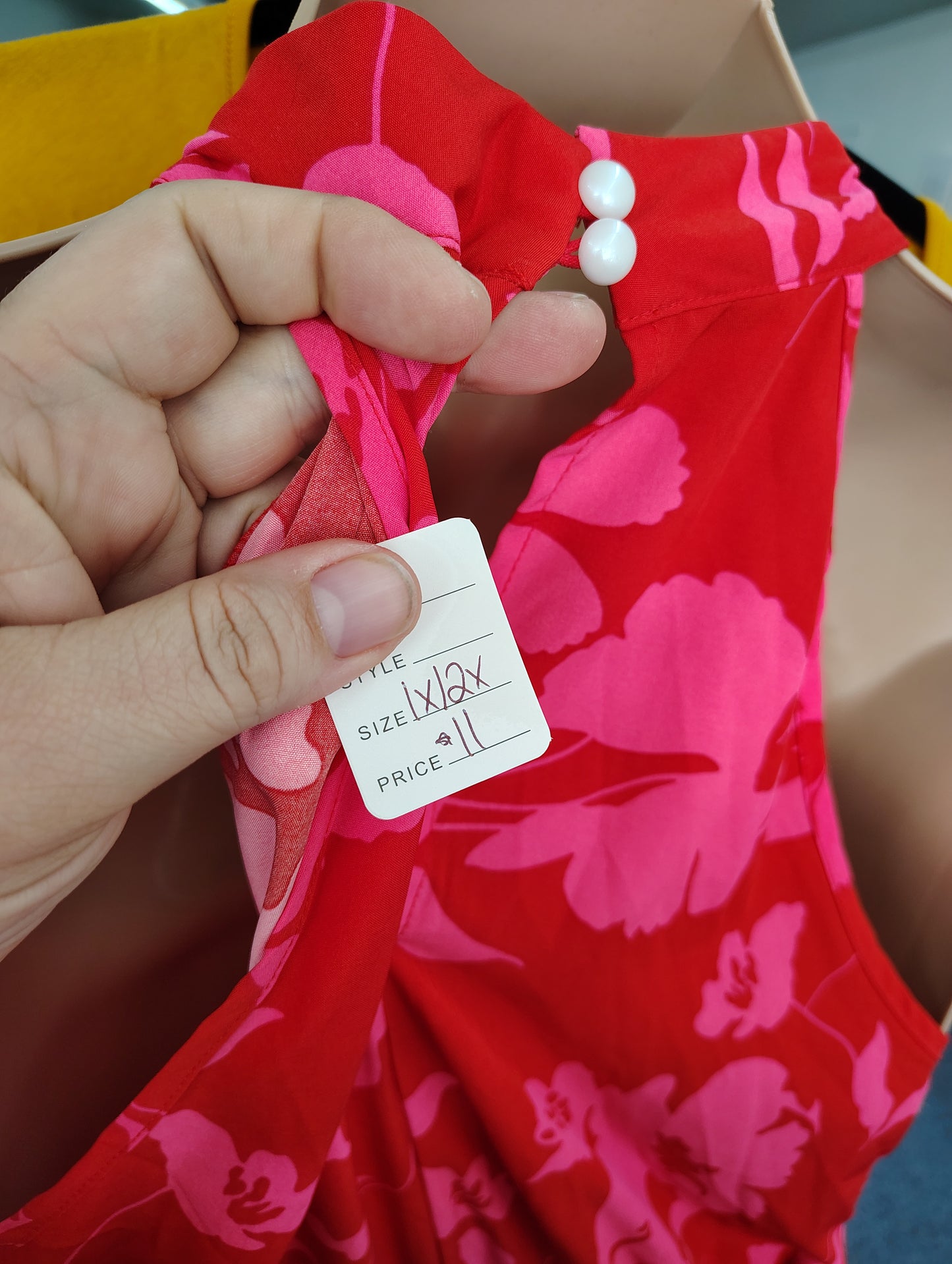 Shein red pink pleated midi floral dress size 1x/2x