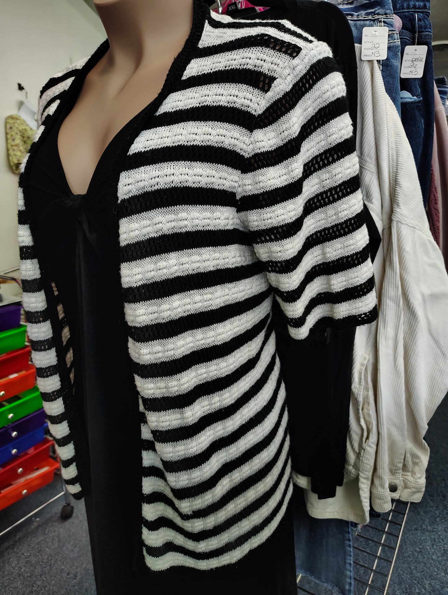 CJ Banks black white stripe lightweight sweater 3x