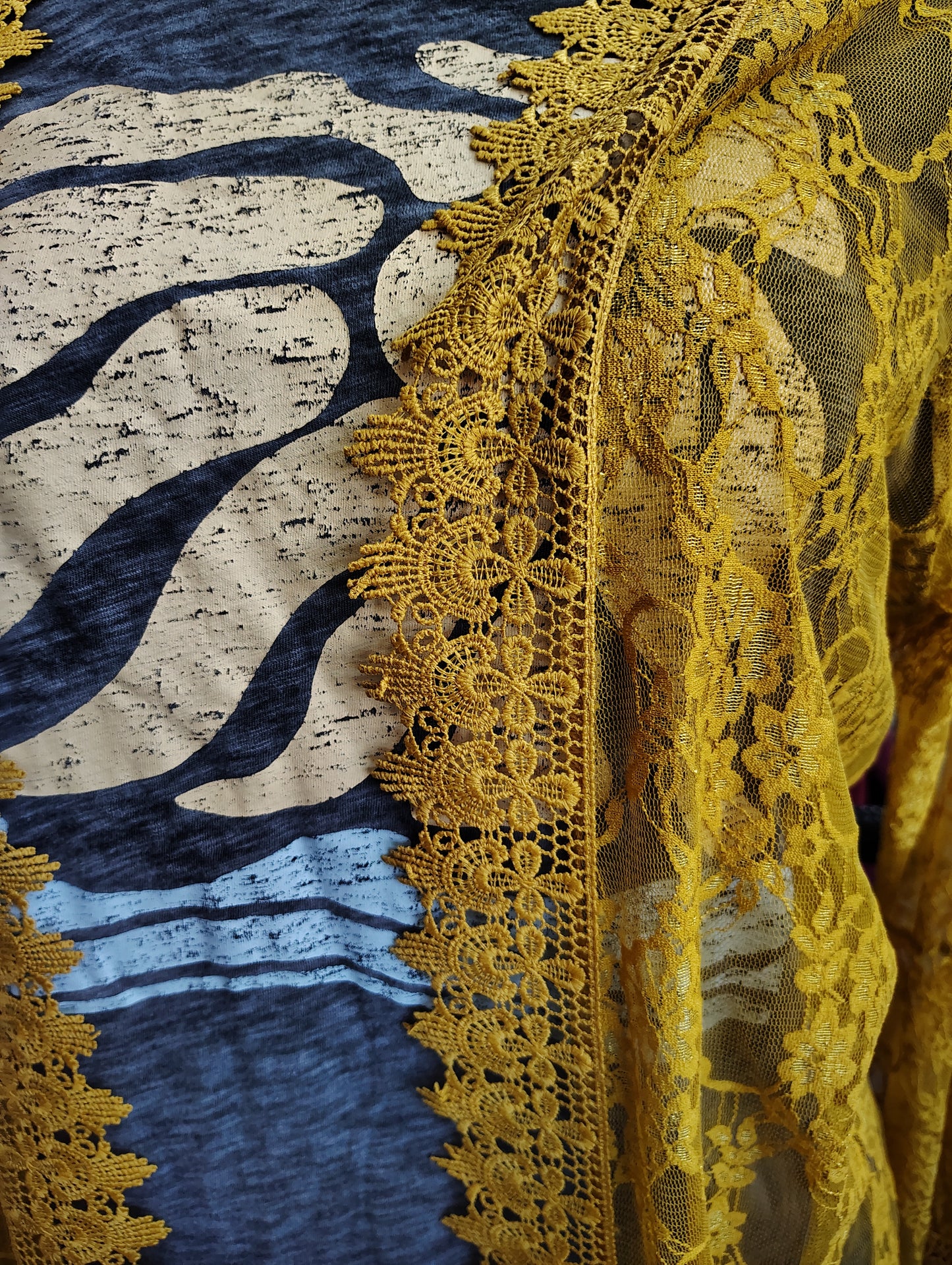 Polly Esther mustard lace duster kimono size 2x