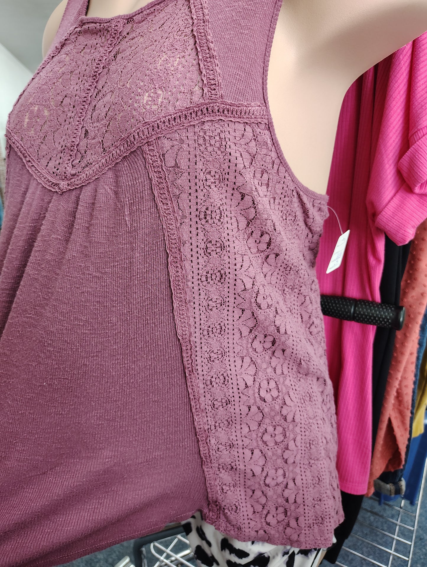 Purple ribbed and lace tank top size 2x