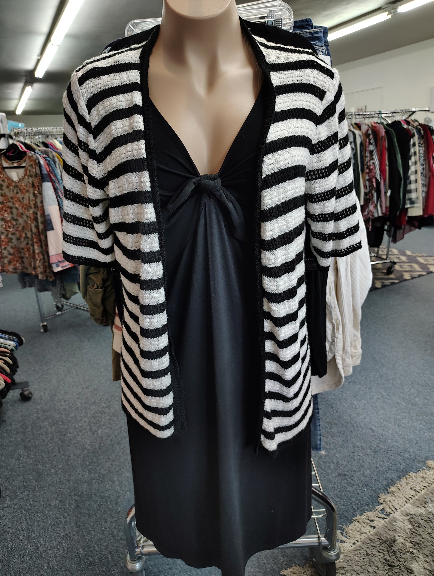 CJ Banks black white stripe lightweight sweater 3x