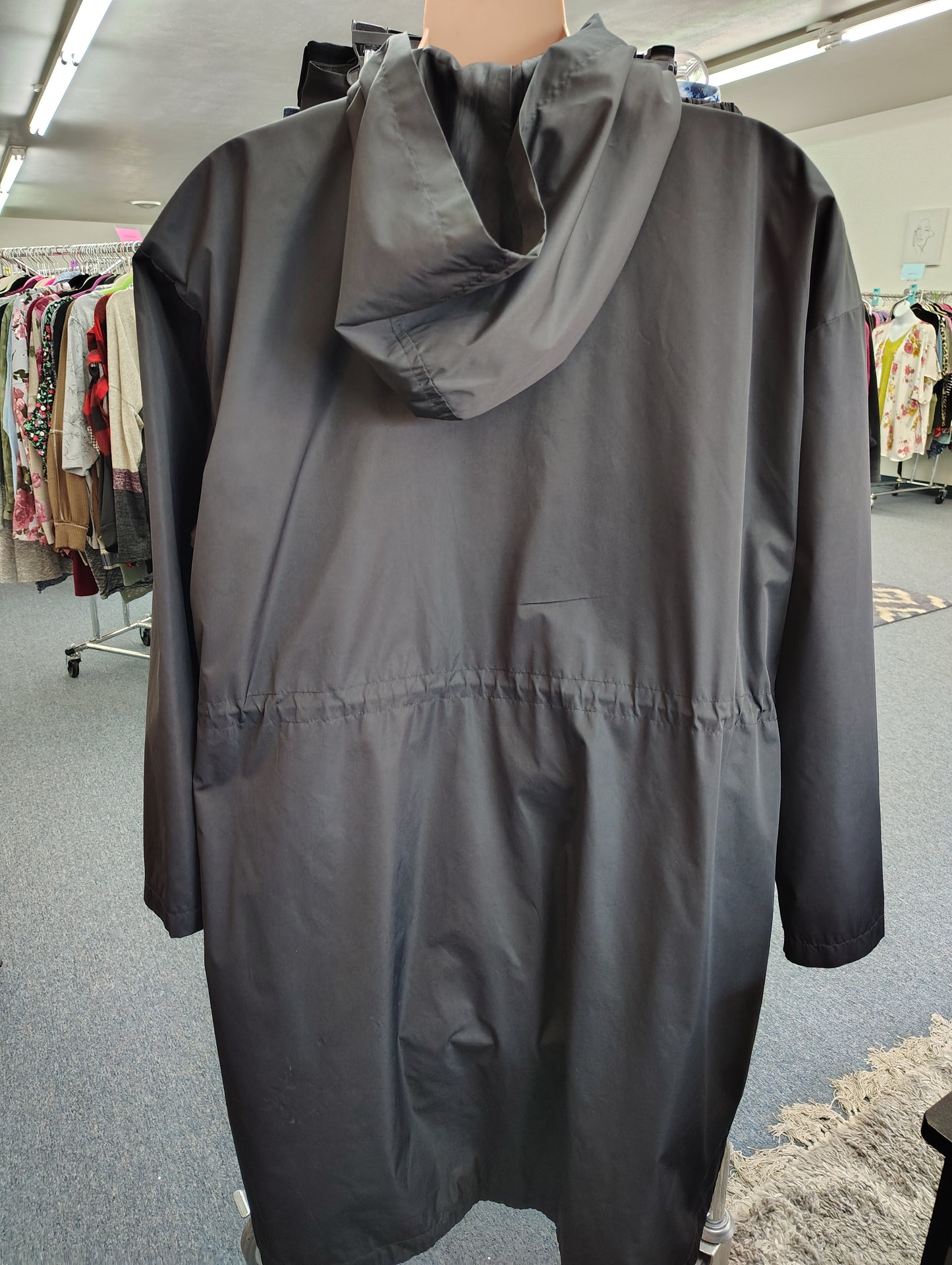 Stylus black long rain jacket with hood size 2x