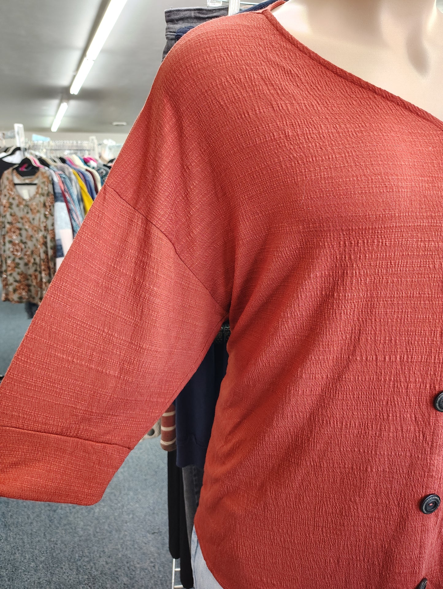CJ Banks orange buttons drop shoulder top size 3x