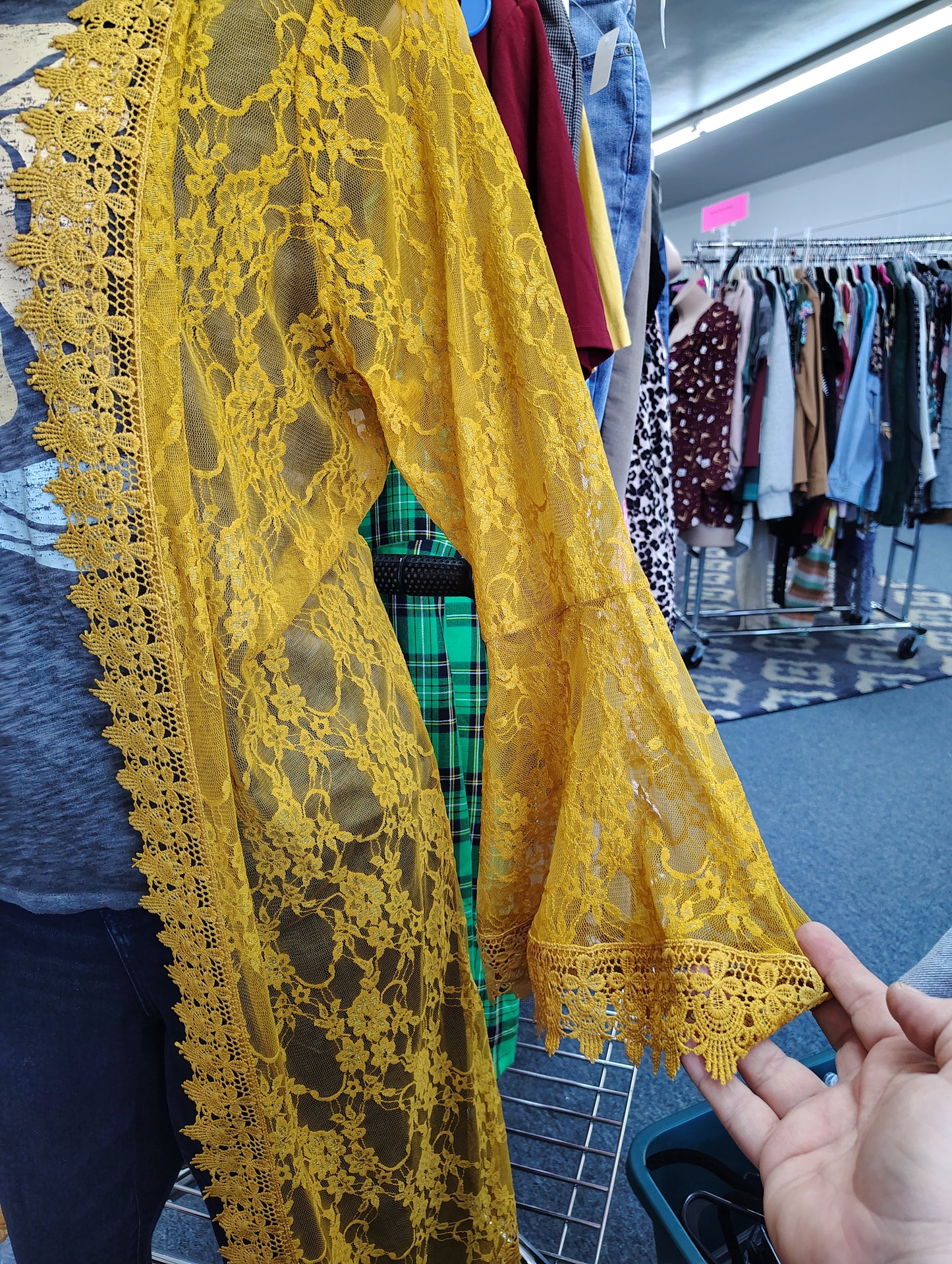 Polly Esther mustard lace duster kimono size 2x