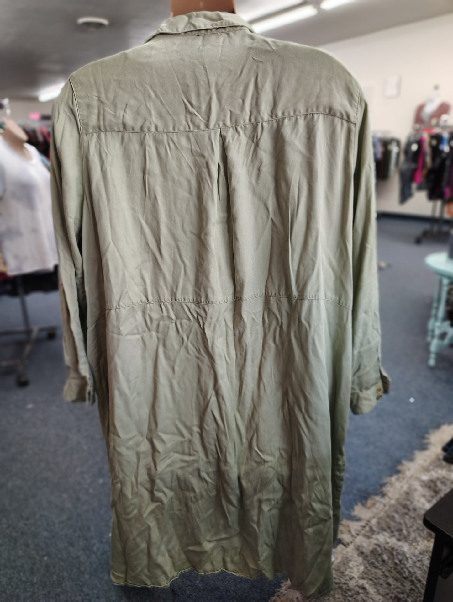 Yesta sage green denim long button front dress jacket 22/24 3x