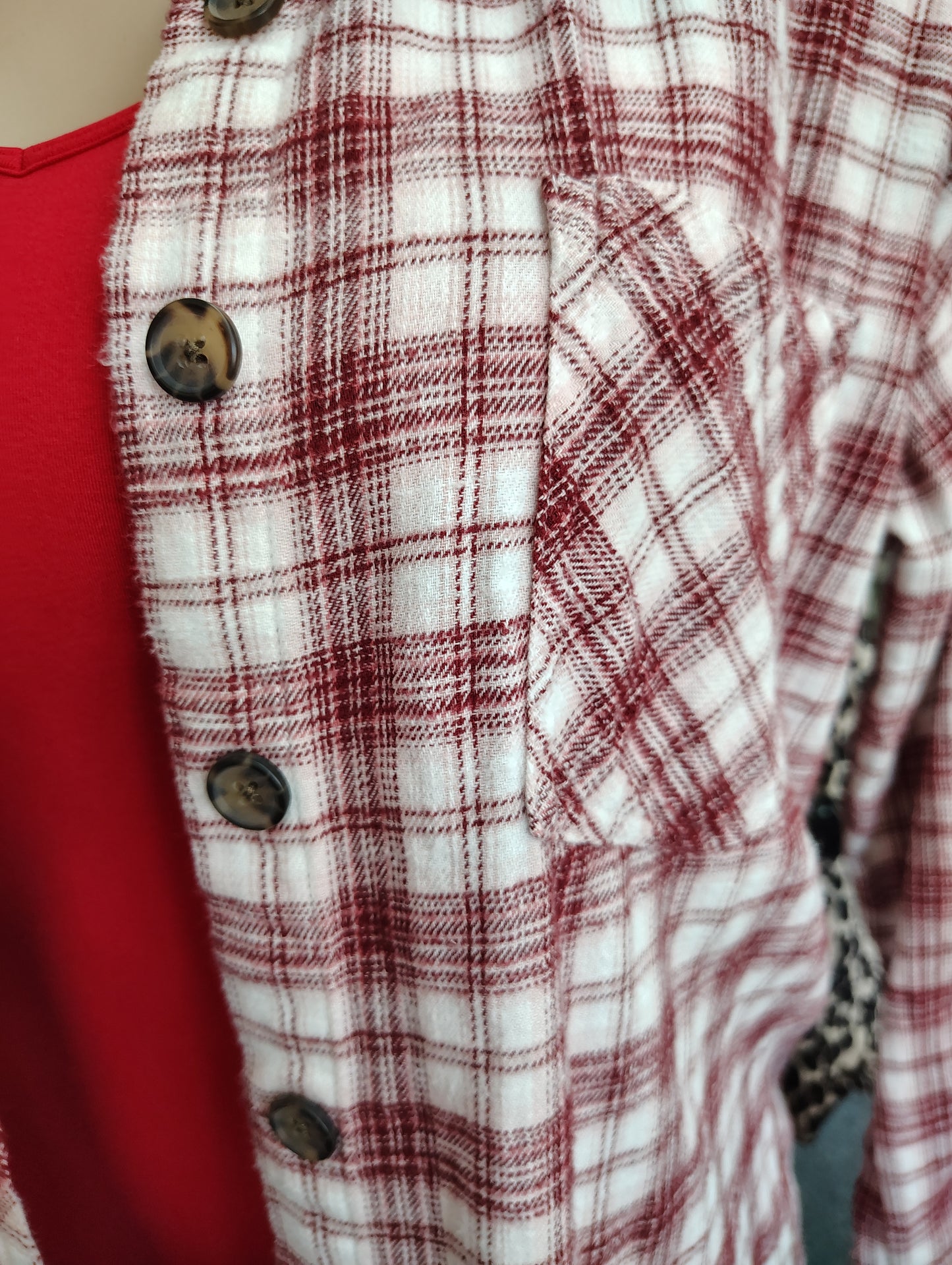Maurices flannel plaid red and white button front top size 2x