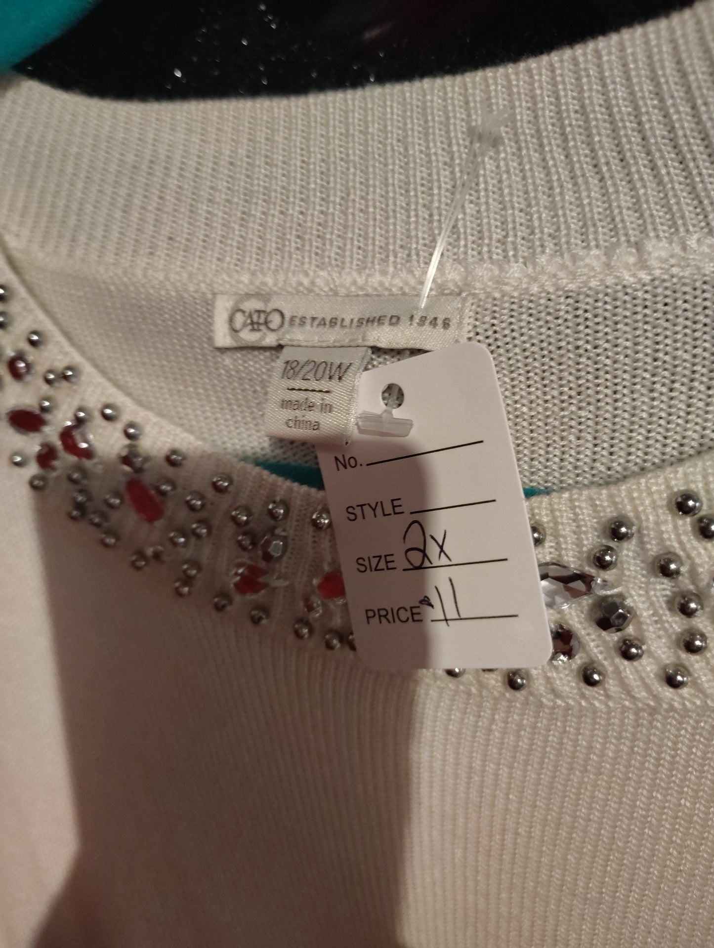 Cato cold shoulder white sweater with beading size 2x