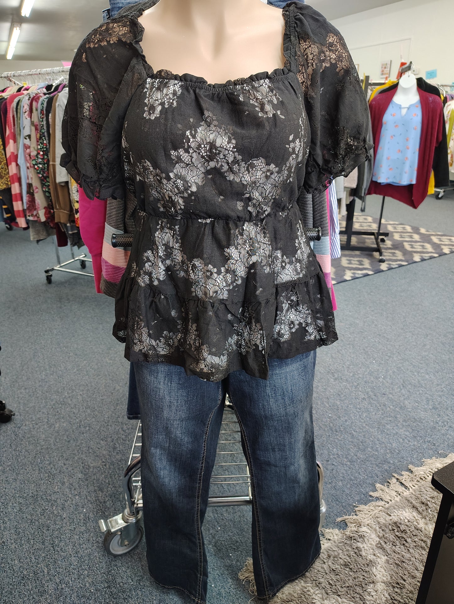 Bloomchic NWT black and white lace babydoll top size 2x 18/20