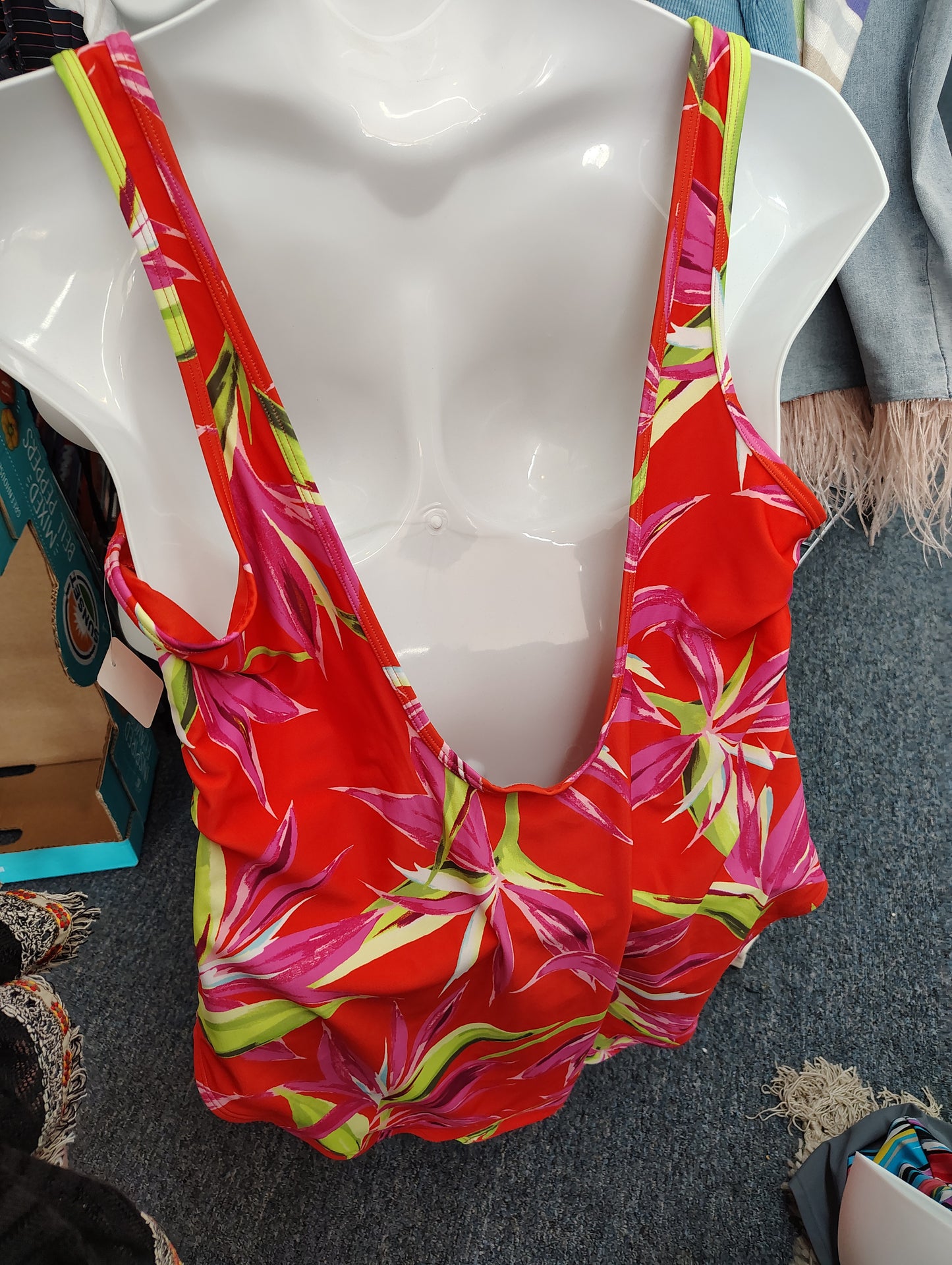 One piece orange tropical floral swimsuit size 3x