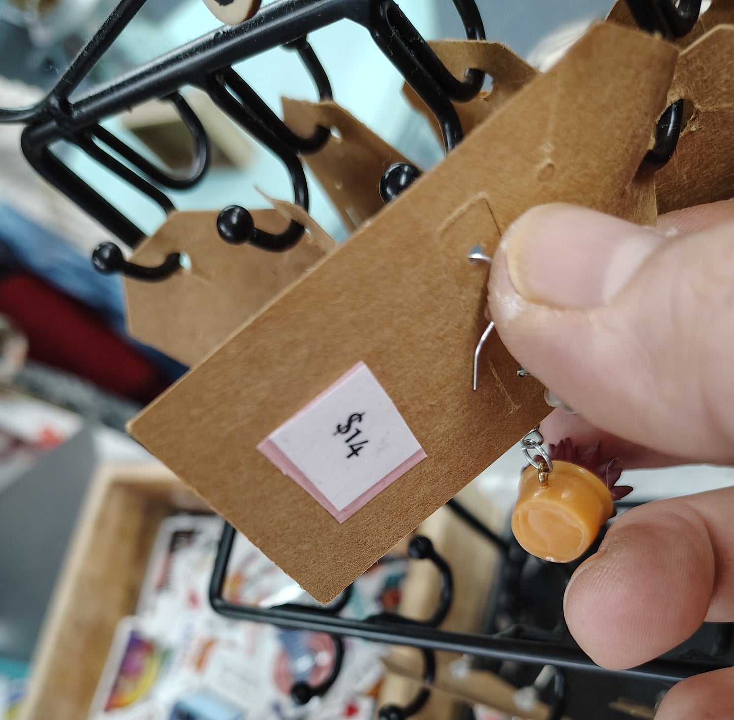 Red potted cactus handmade earrings