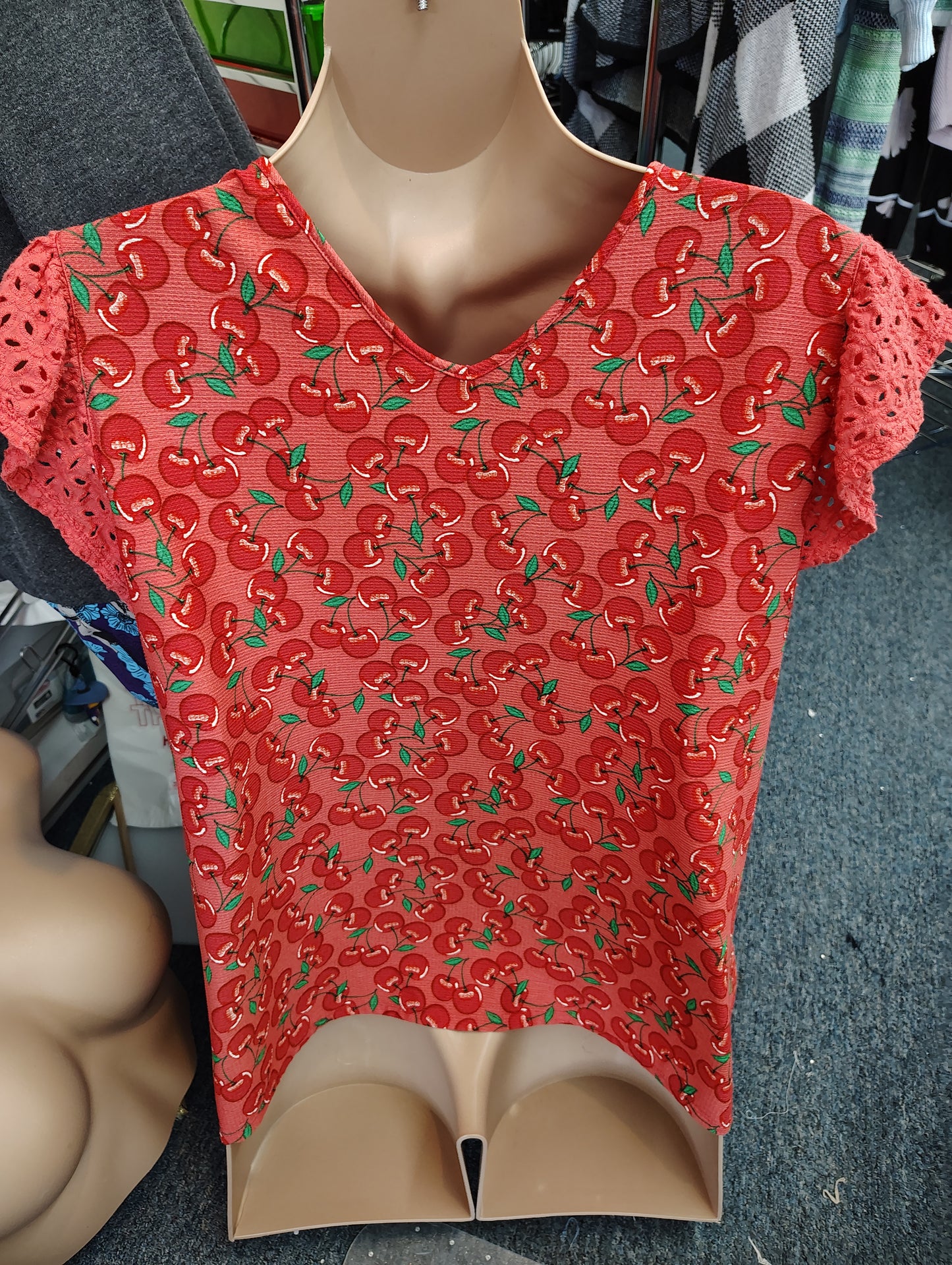 Cato ruched front ruffle sleeve cherry top size 3x