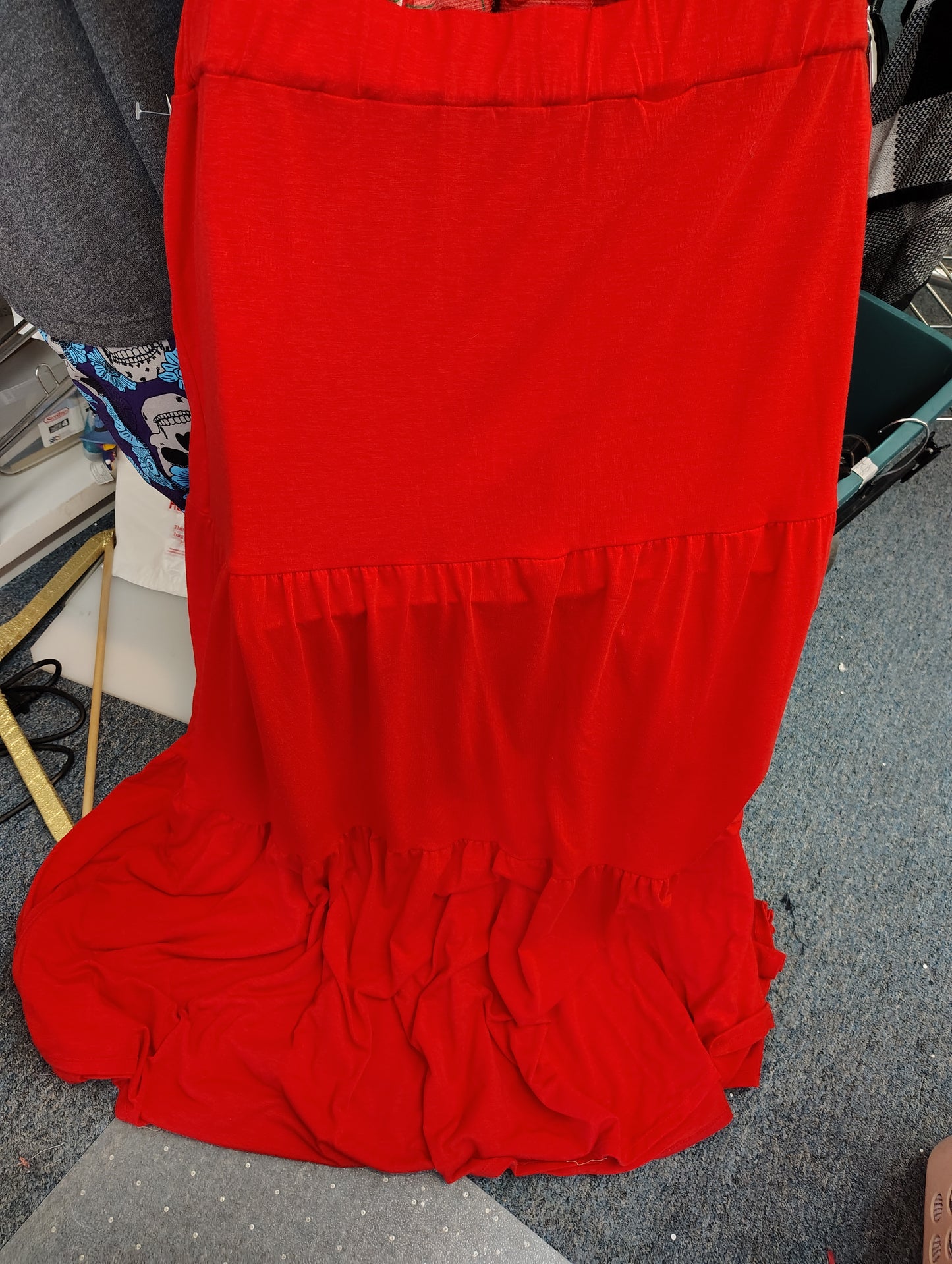 Lularoe red tiered knit pull on maxi skirt 3x