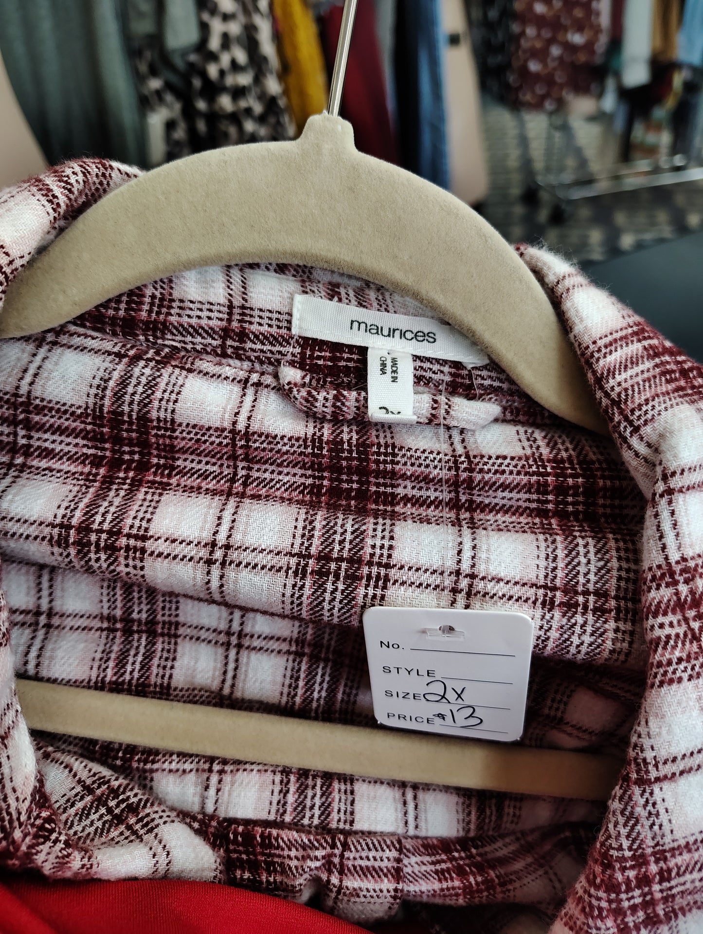 Maurices flannel plaid red and white button front top size 2x