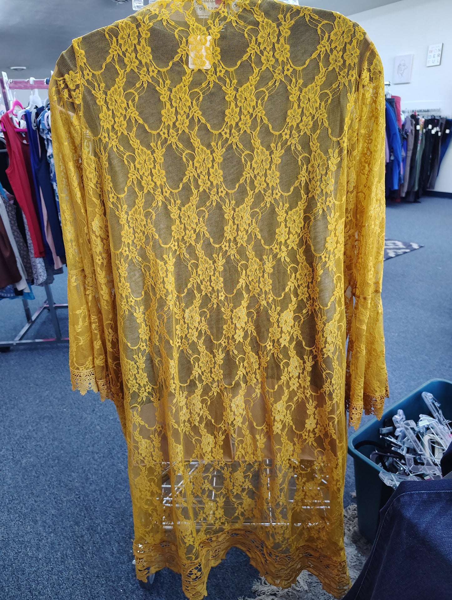 Polly Esther mustard lace duster kimono size 2x