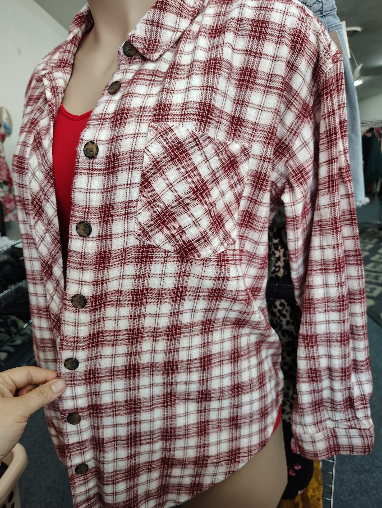 Maurices flannel plaid red and white button front top size 2x