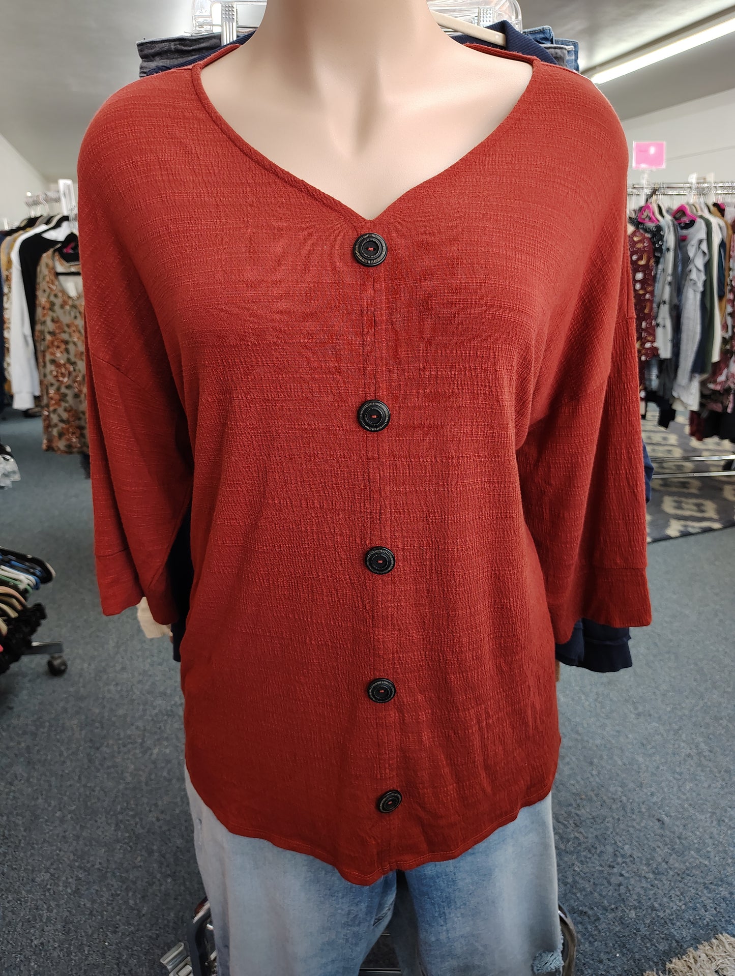CJ Banks orange buttons drop shoulder top size 3x