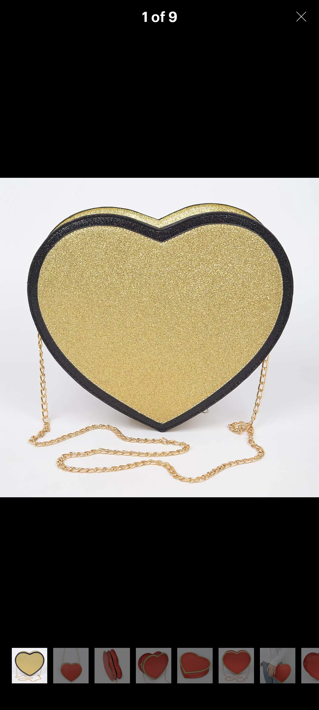 Glitter gold heart bag with chain strap new