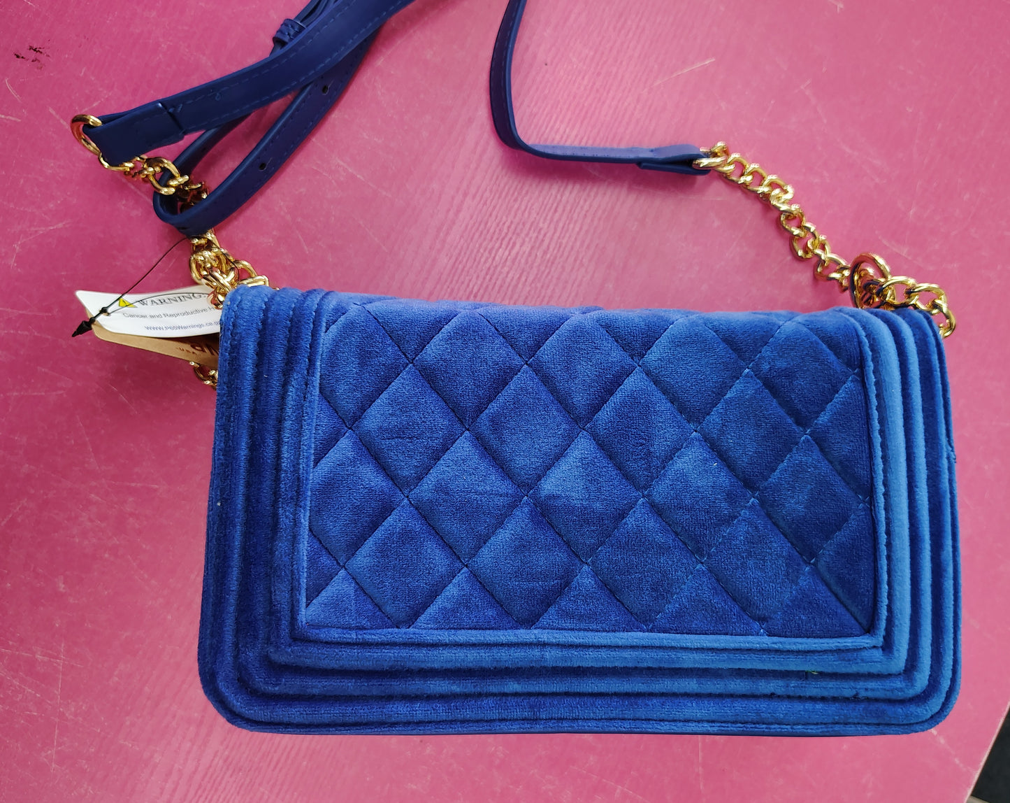 New blue quilted velvet crossbody bag purse
