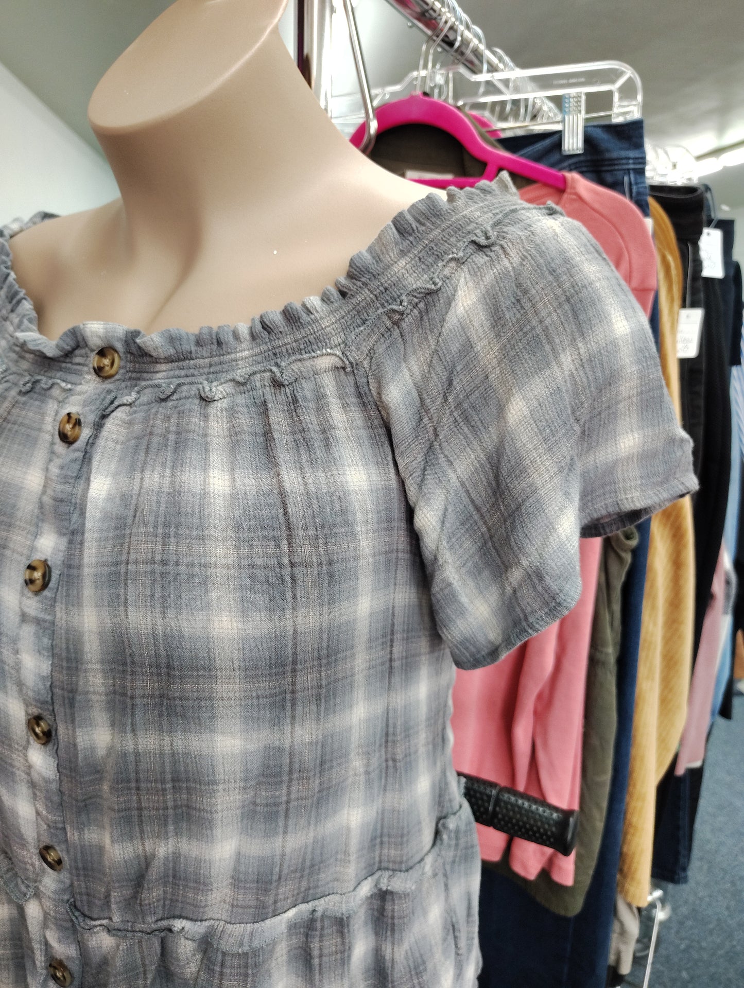 Maurices plaid tiered off the shoulder top size xl