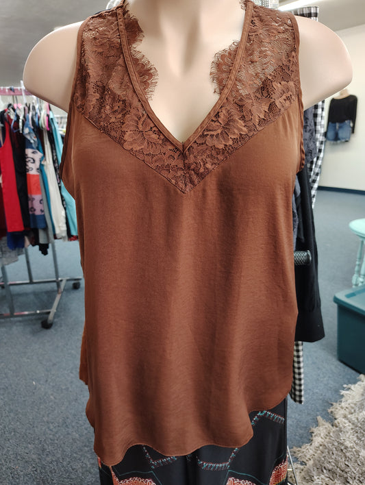 Cato brown slinky lace trim dressy tank top size 3x