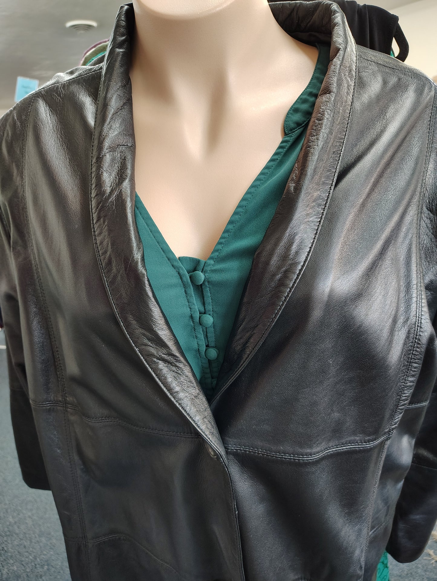 Jessica London black leather long jacket size 32W 5x