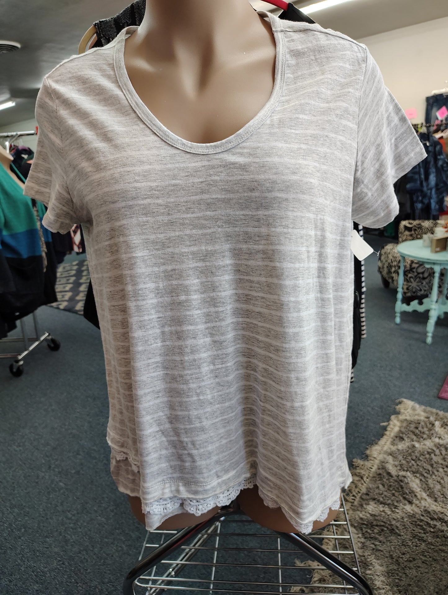Westbound gray striped tee with lace bottom size 1x