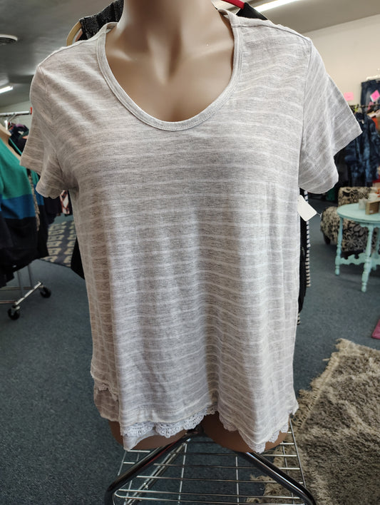 Westbound gray striped tee with lace bottom size 1x