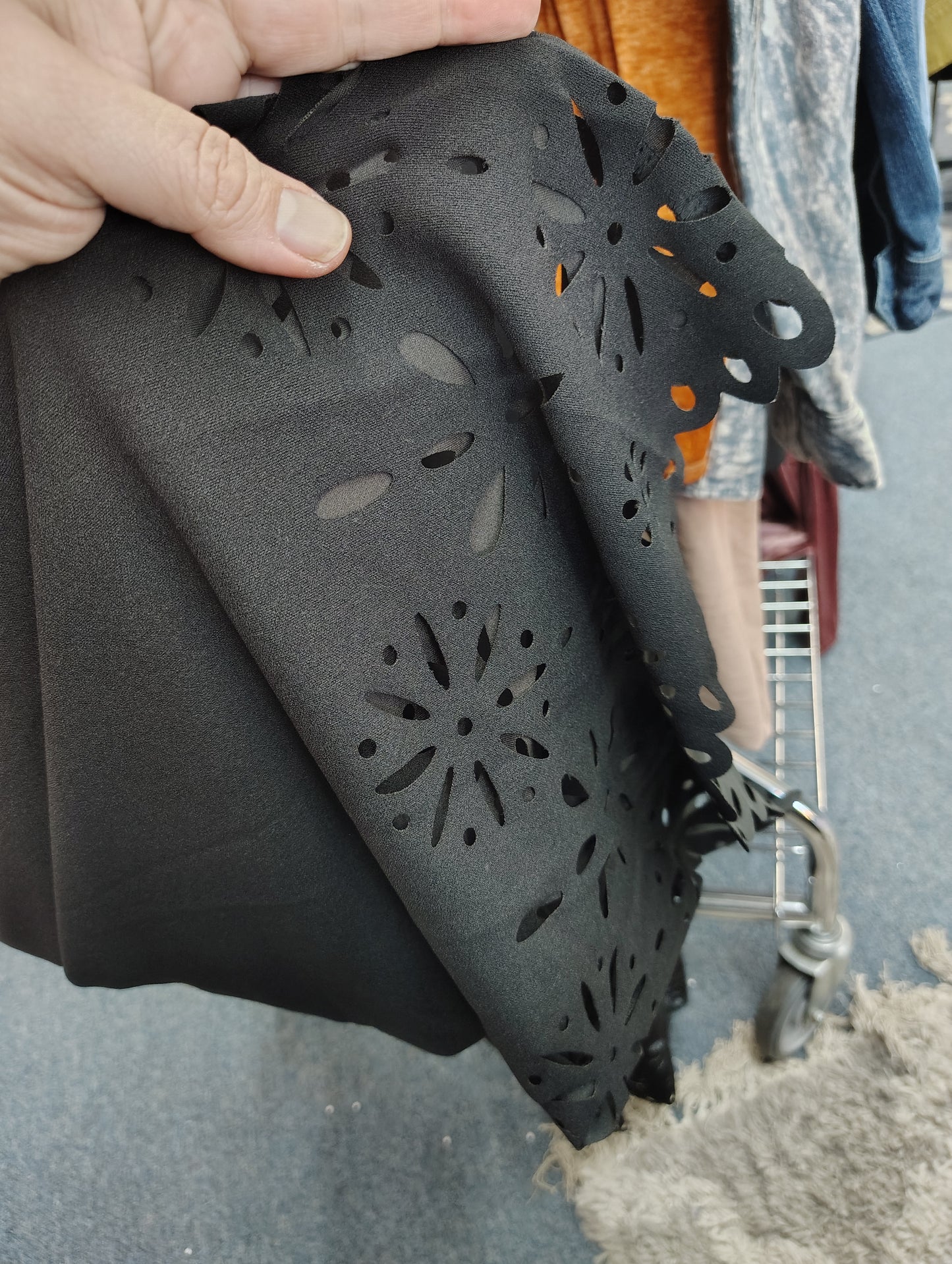 Black pull on stretch dress pants with floral trim size 3x