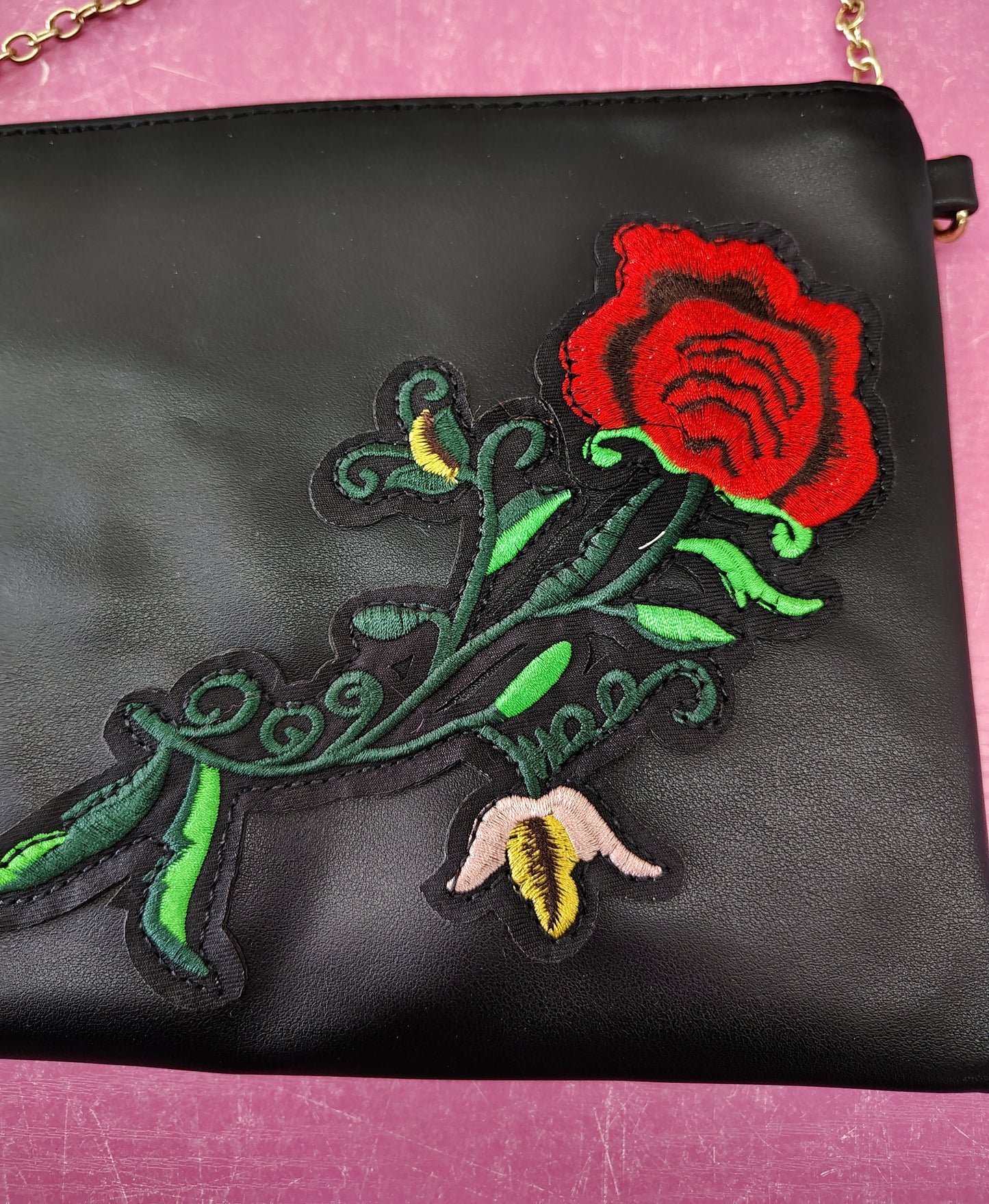 Black rose new clutch bag zip top chain strap