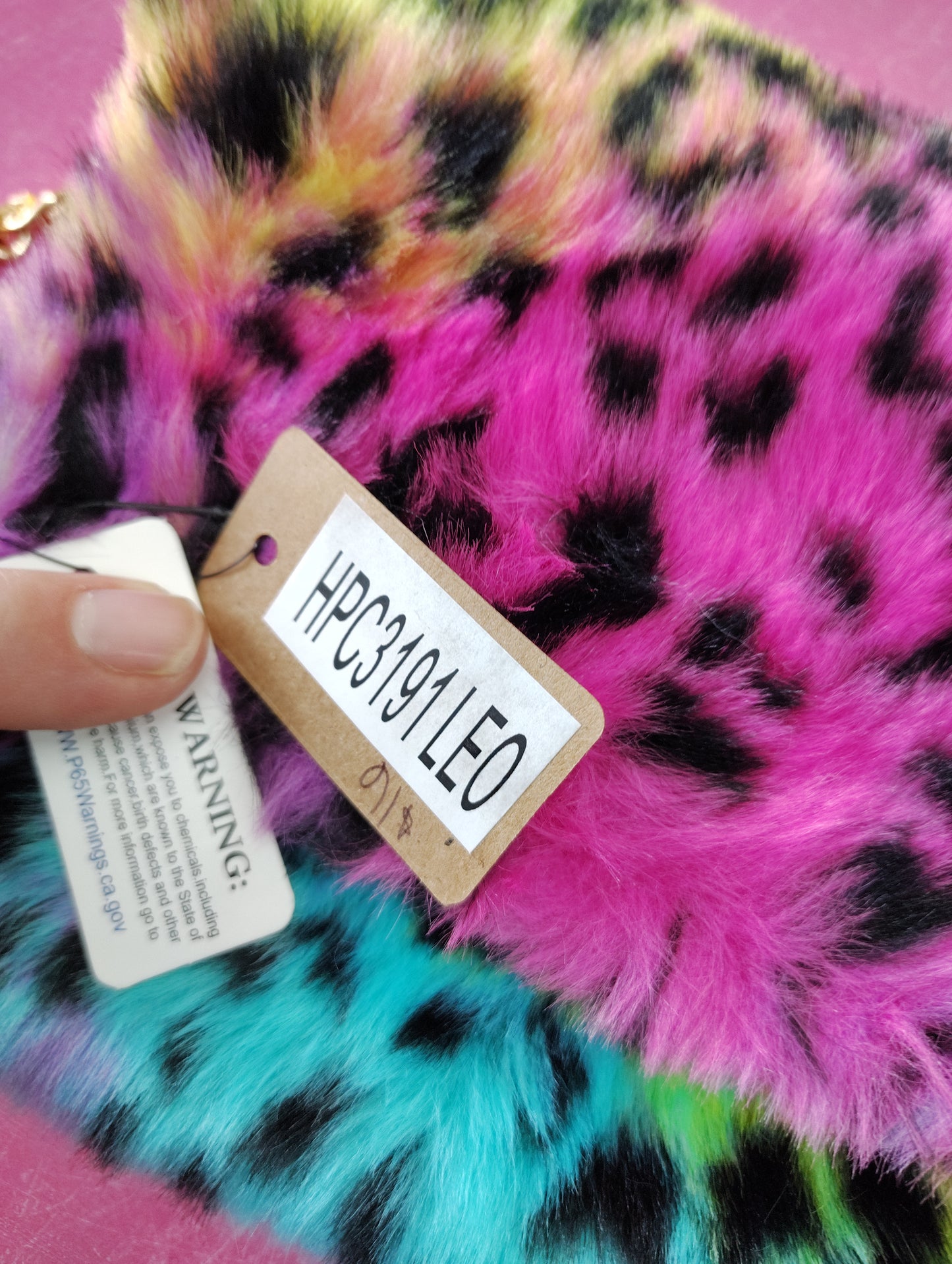 New fuzzy rainbow crossbody clutch bag