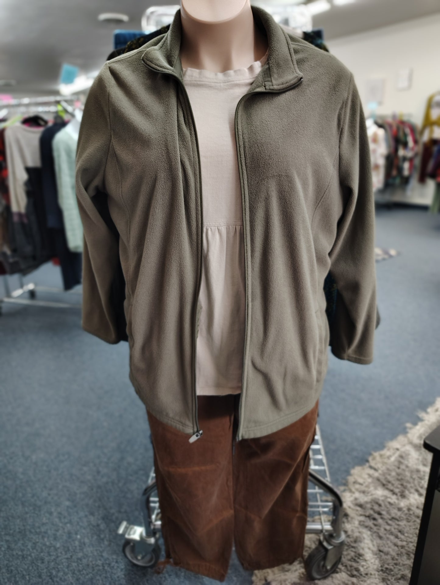 Land's End olive green fleece zip front jacket size 2x