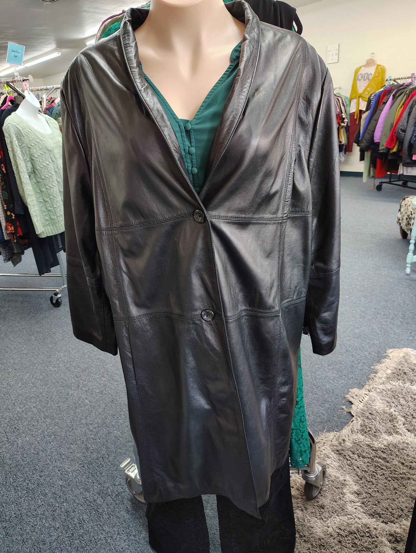Jessica London black leather long jacket size 32W 5x