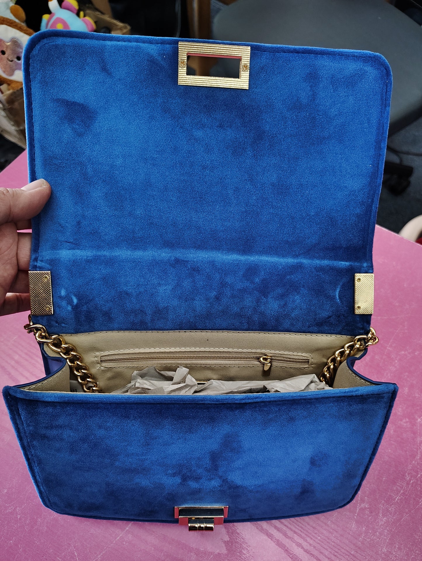 New blue quilted velvet crossbody bag purse