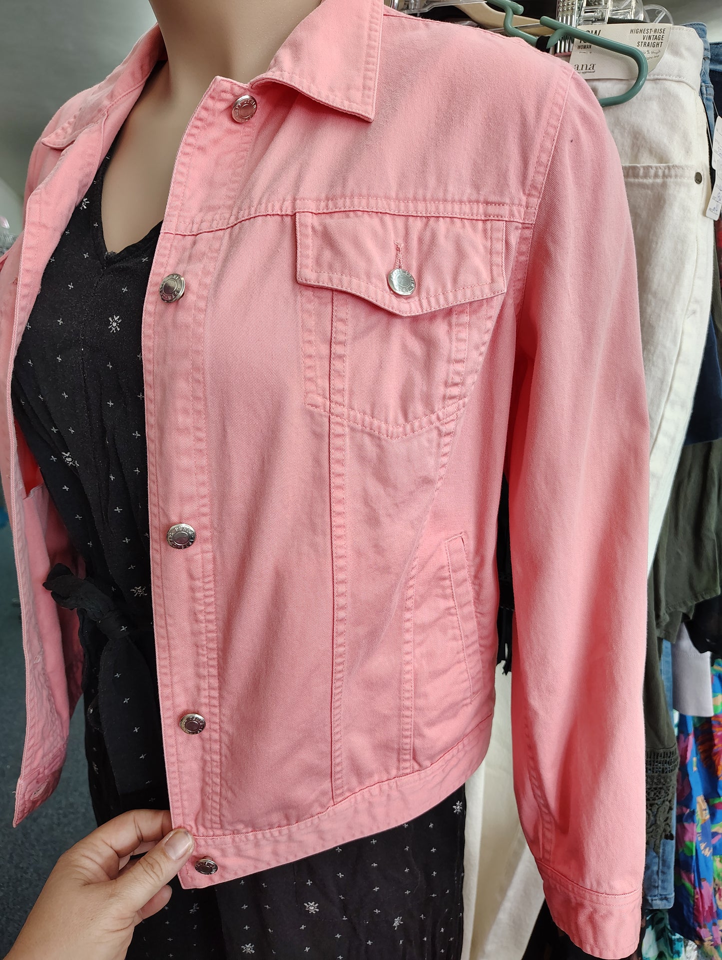 Chaps coral colored denim jacket size 1x