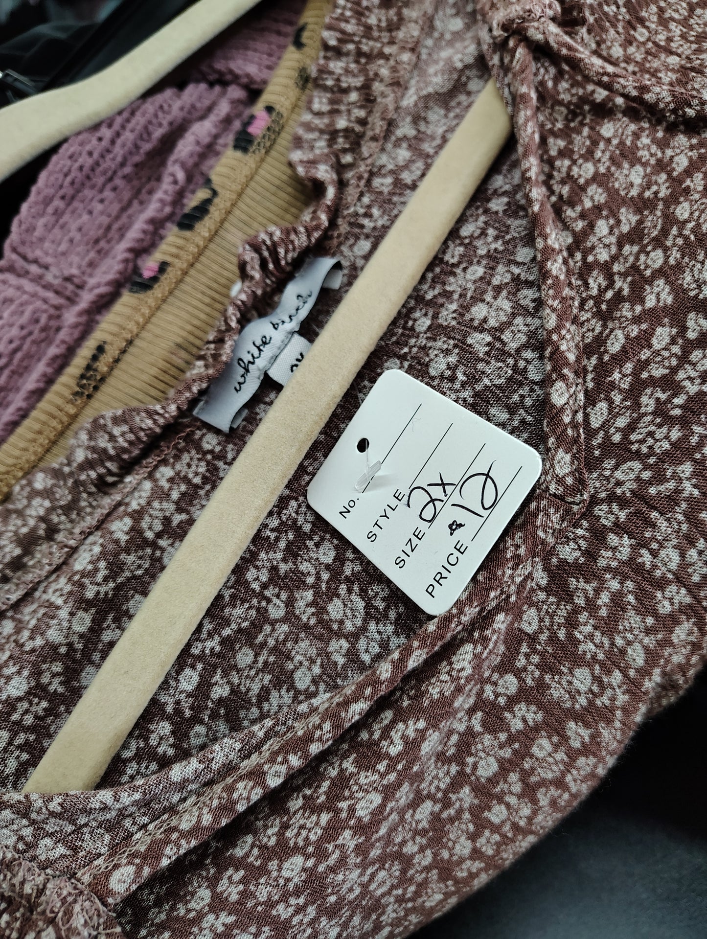 White Birch floral brown babydoll top size 2x