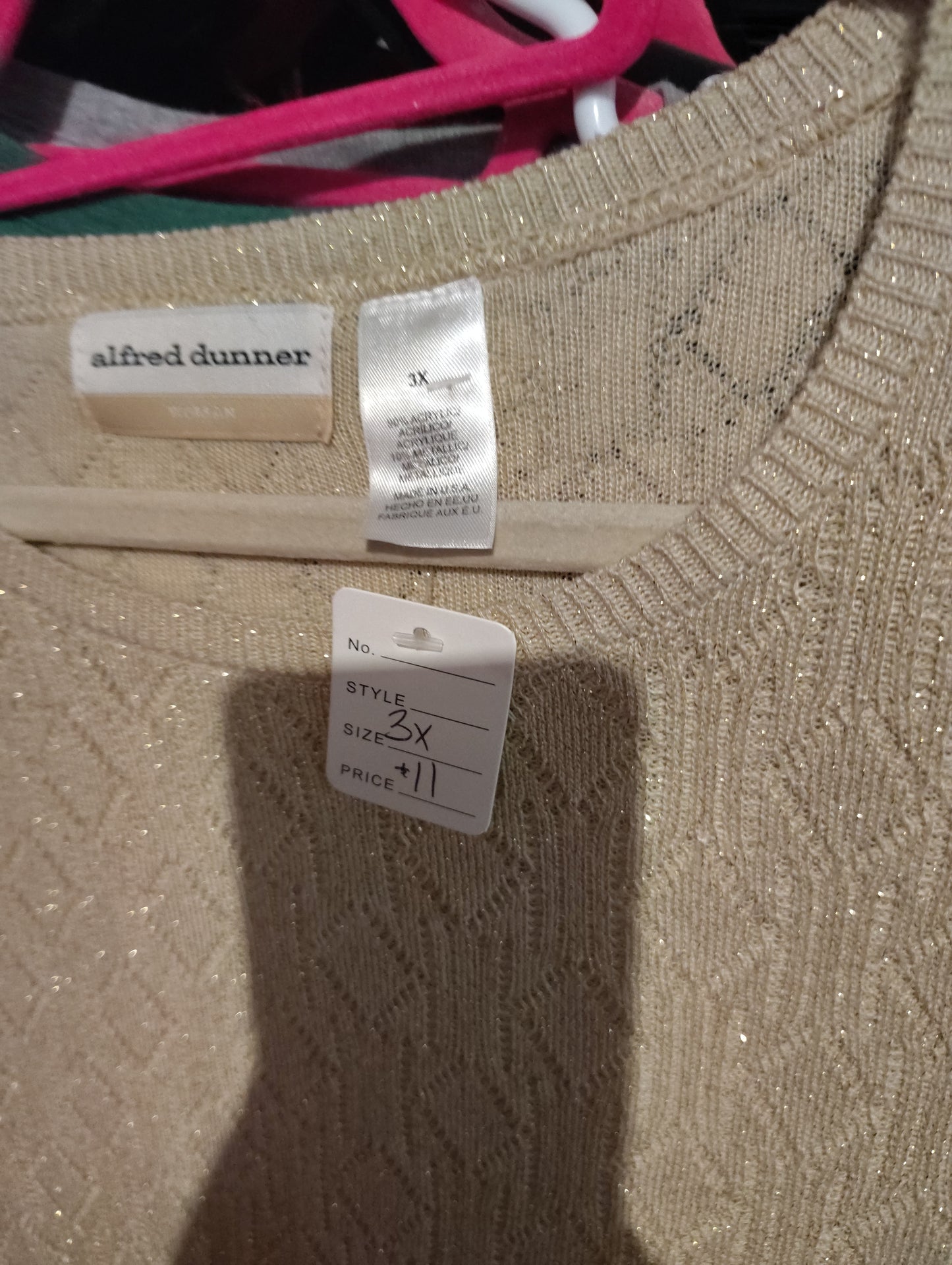 Alfred Dunner beige short sleeve glitter thread sweater 3x